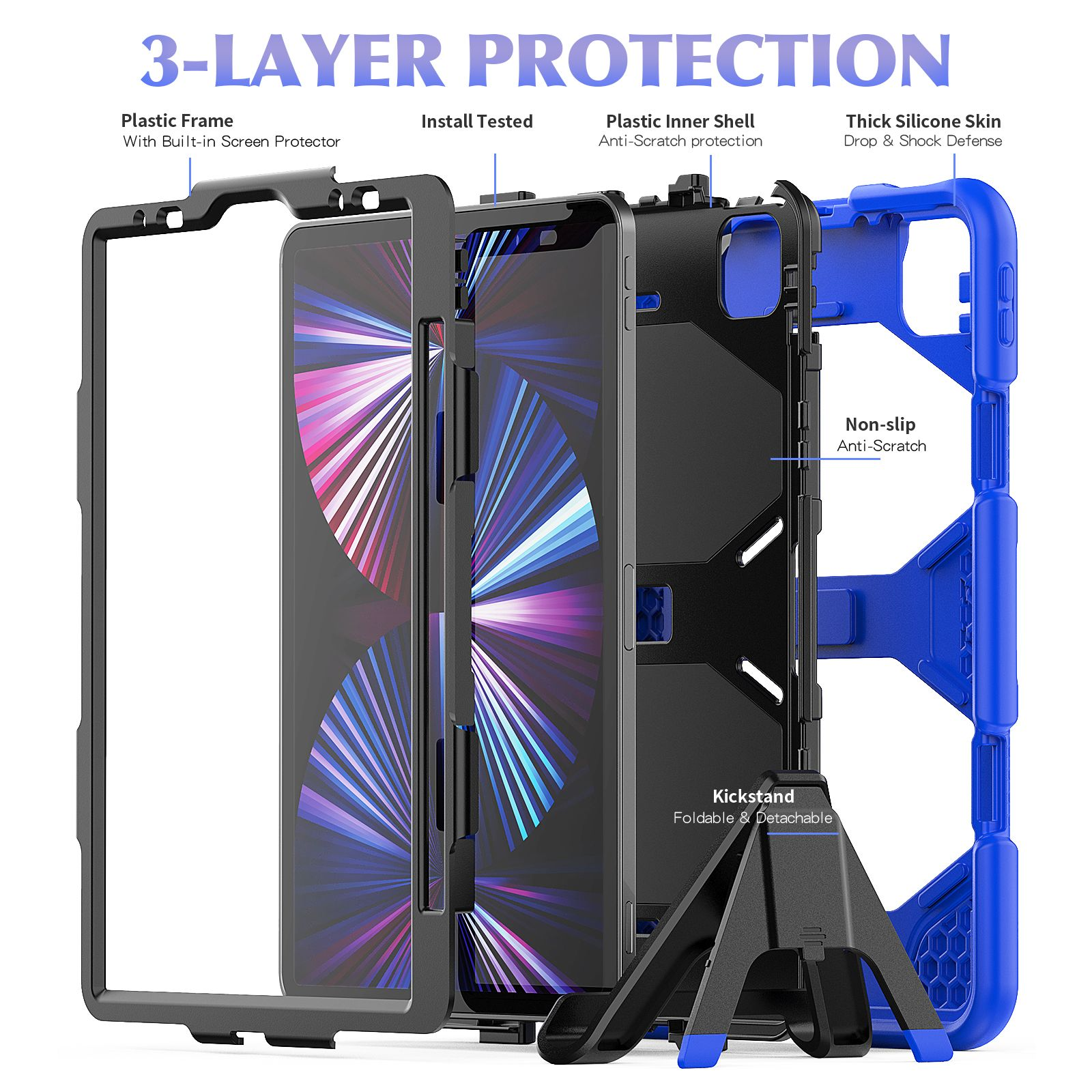 Blau Bookcover Air 11 Apple für LOBWERK 3in1 iPad Schutzhülle Case 2020/2021/2022 Pro Outdoor 4 Kunststoff,