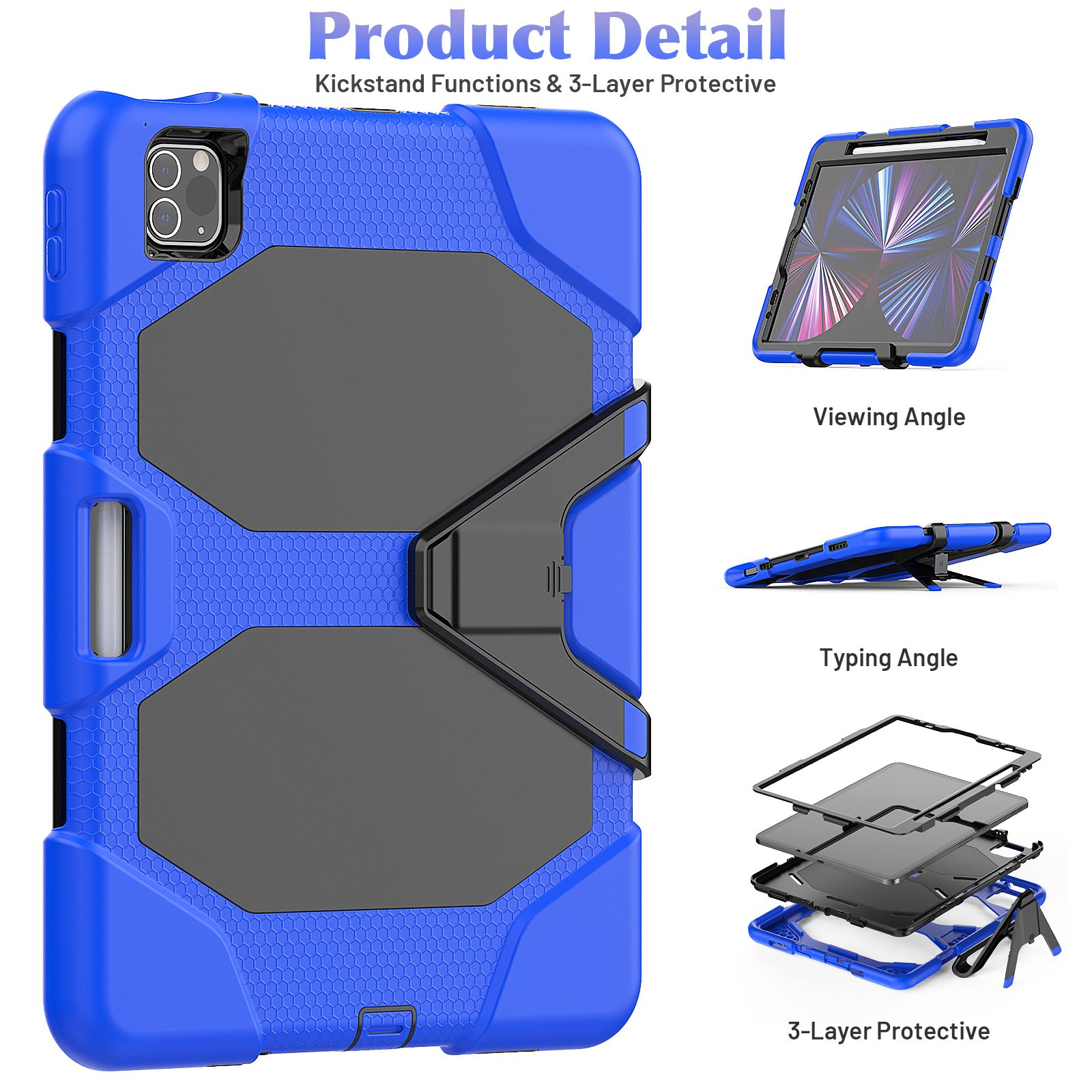 4 2020/2021/2022 Blau Case 3in1 iPad Pro Schutzhülle für 11 Air Bookcover Kunststoff, LOBWERK Outdoor Apple