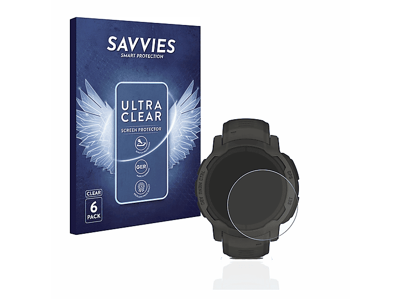 SAVVIES 6x klare Schutzfolie(für Garmin Instinct 2 Solar)