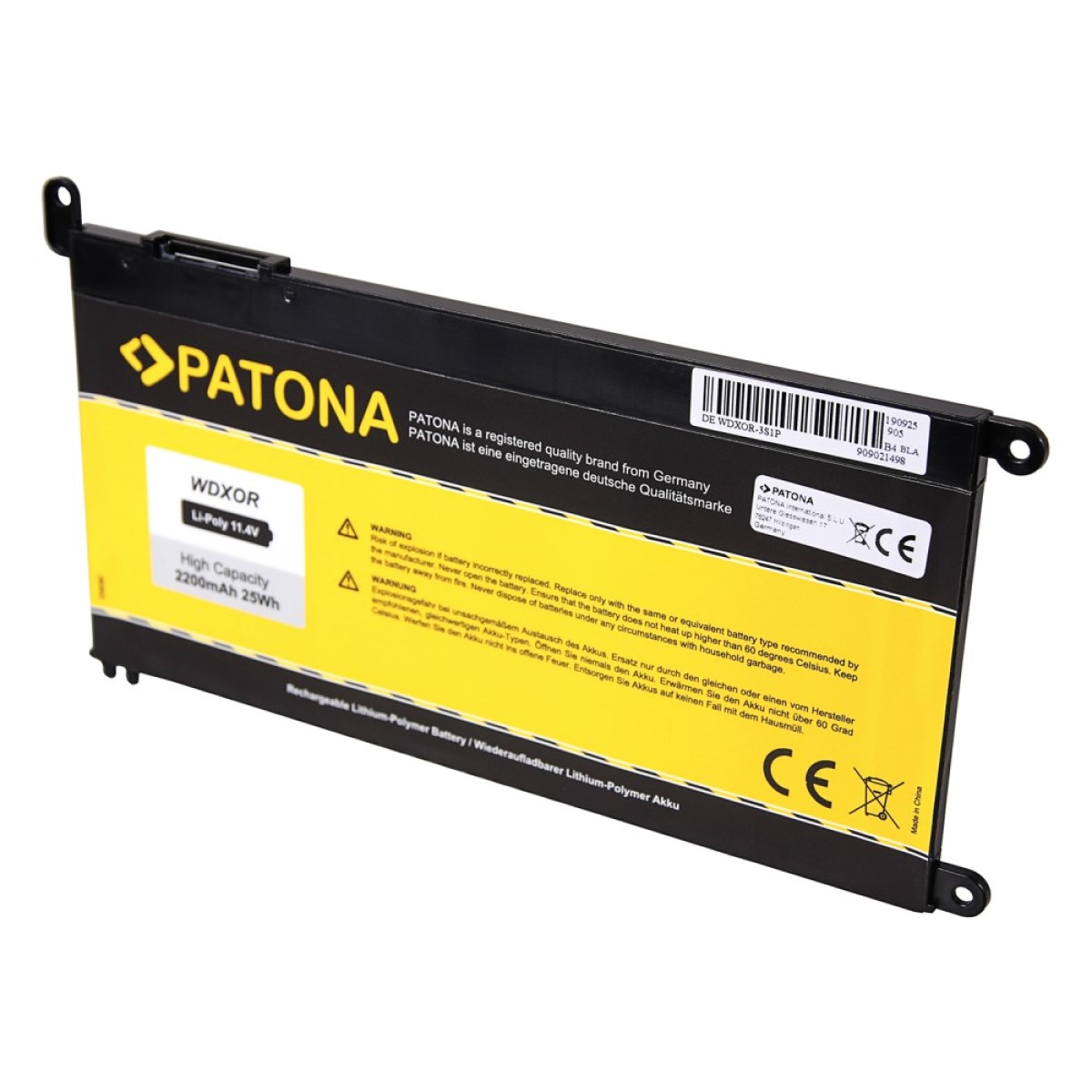 PATONA Dell WDXOR Inspiron 5368 Latitude 11.4 Stück Volt, Ersatzakku, 2200 1 14 17 mAh  3480 3379 Li-Polymer 3580 3189 13 15