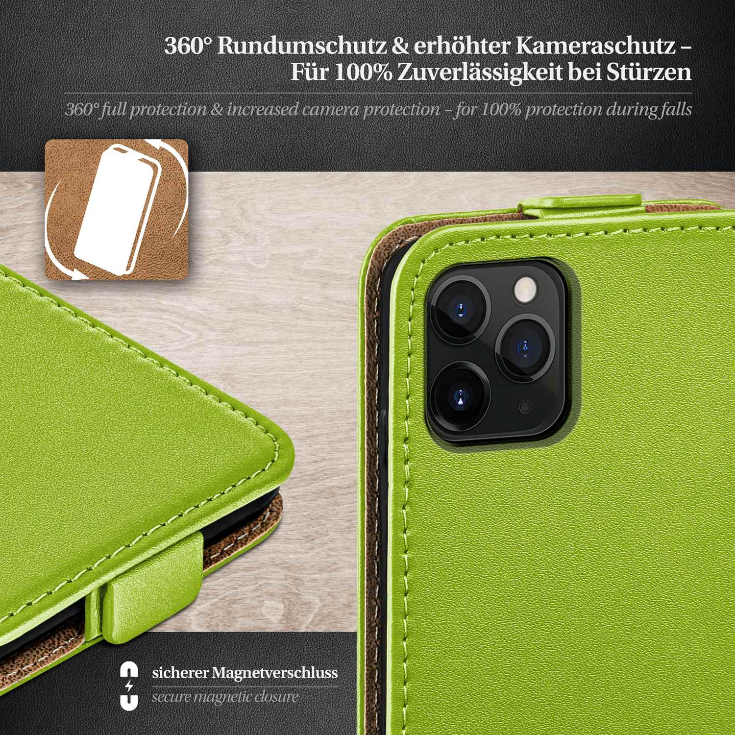 Cover, iPhone Pro, Flip Lime-Green Apple, Case, MOEX Flip 11
