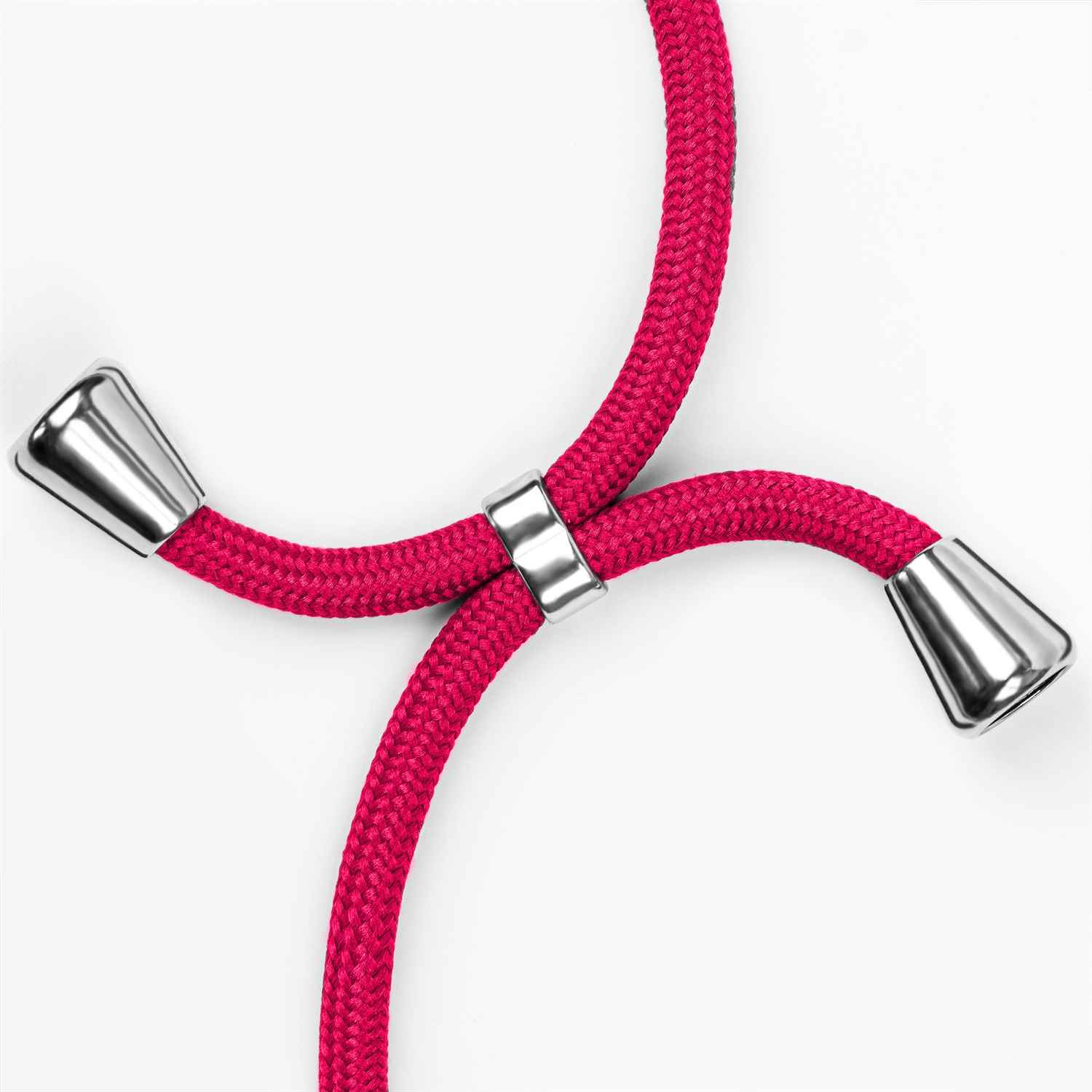 Nahaufnahme eines rosa Telefonriemens mit silbernen Akzenten.