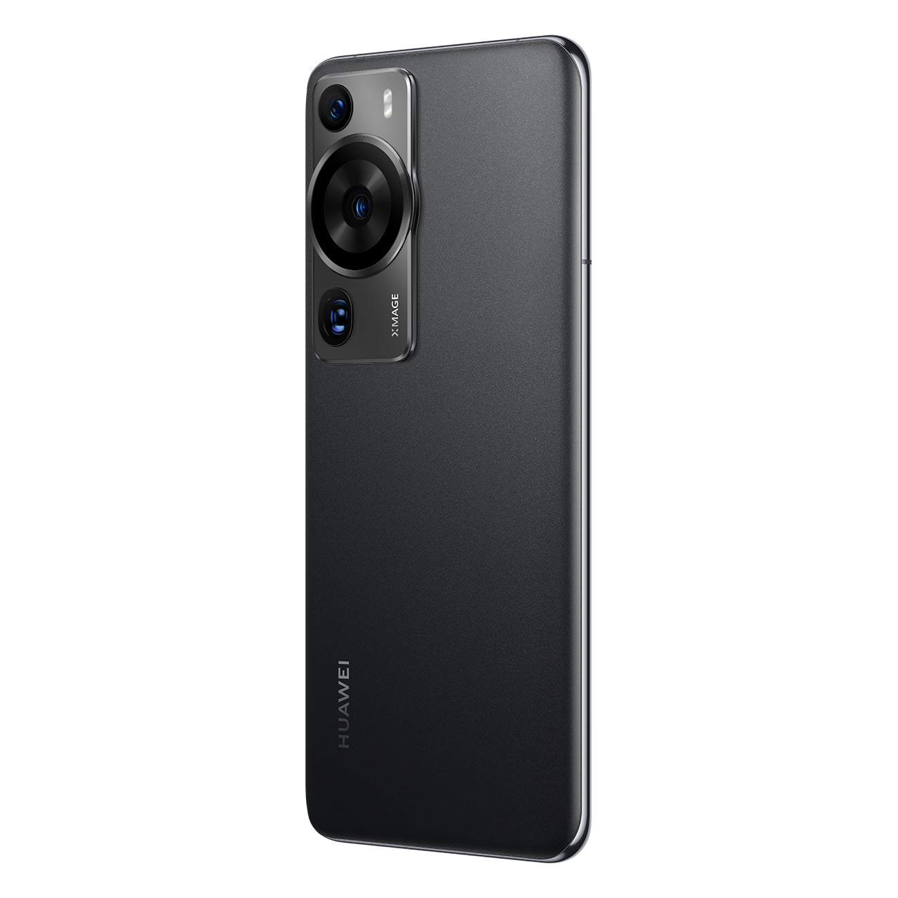 Schwarzes Smartphone, Rückansicht, mit drei Kameralinsen und dem Huawei-Logo unten.