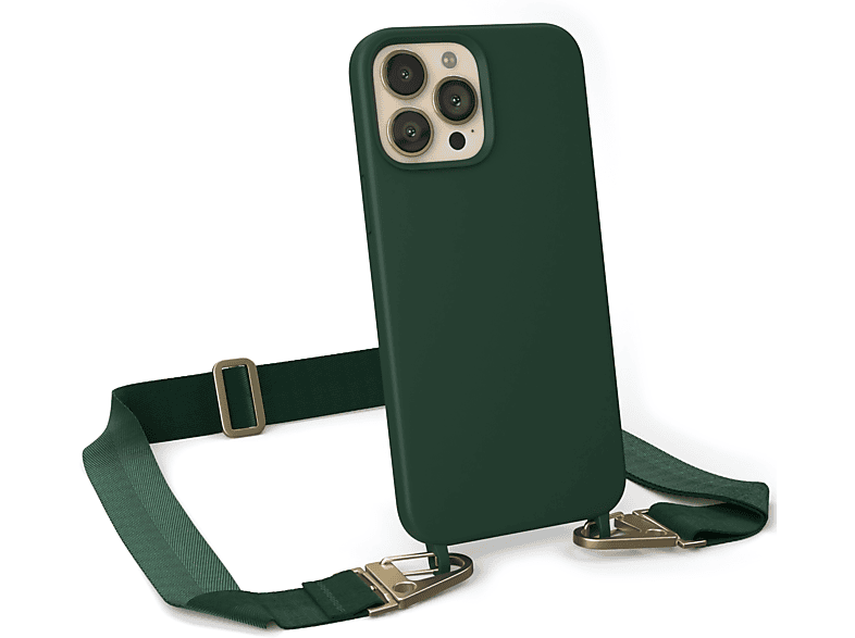 EAZY CASE Pro Karabiner Kette mit Premium Max, Umhängetasche, Dunkel Gold iPhone Hülle, Breit Grün 13 Silikon Handy Apple, 