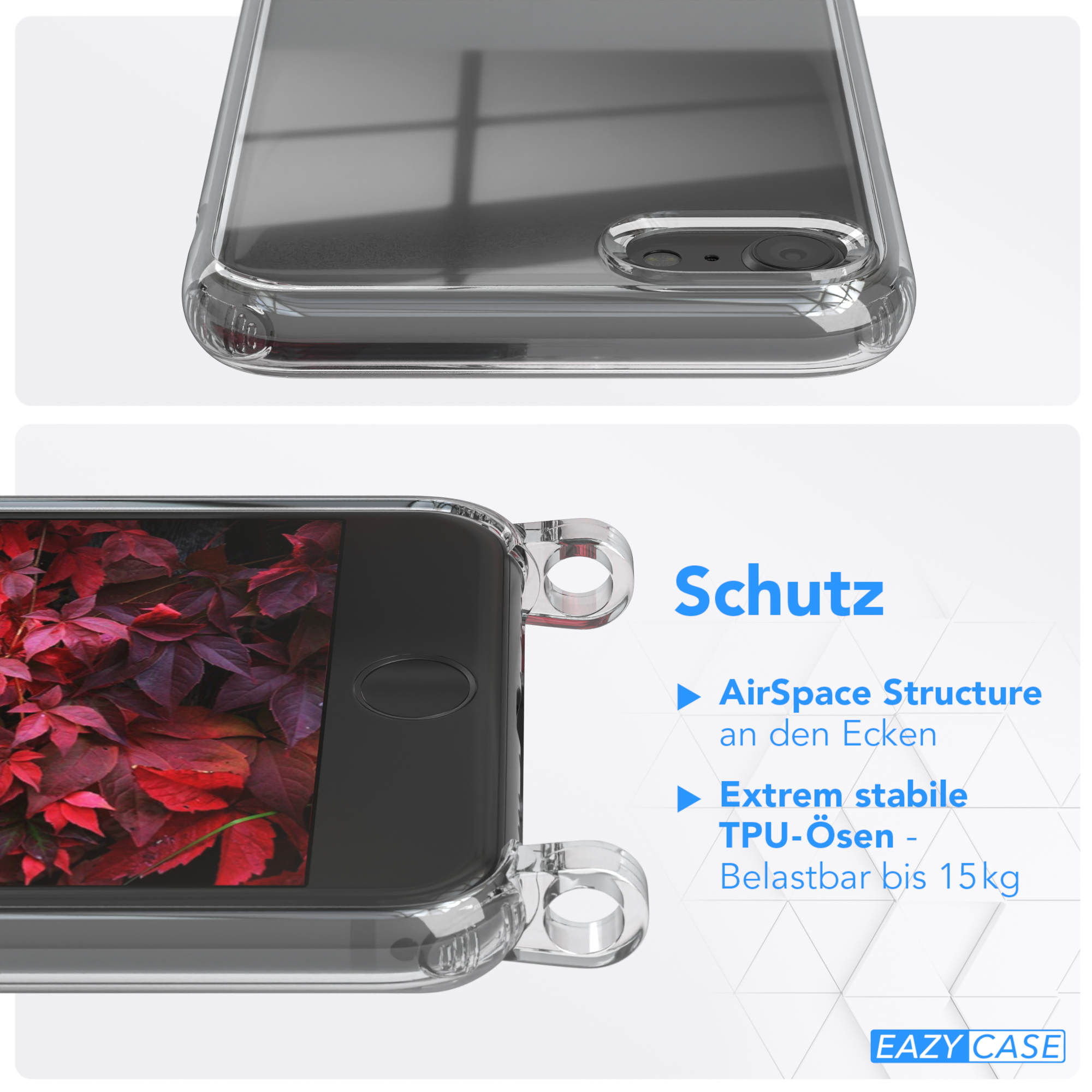 EAZY CASE Transparente runder / Umhängetasche, iPhone SE Karabiner, mit + SE Apple, 7 2022 8, Bordeaux / / 2020, Handyhülle Kordel Gold iPhone
