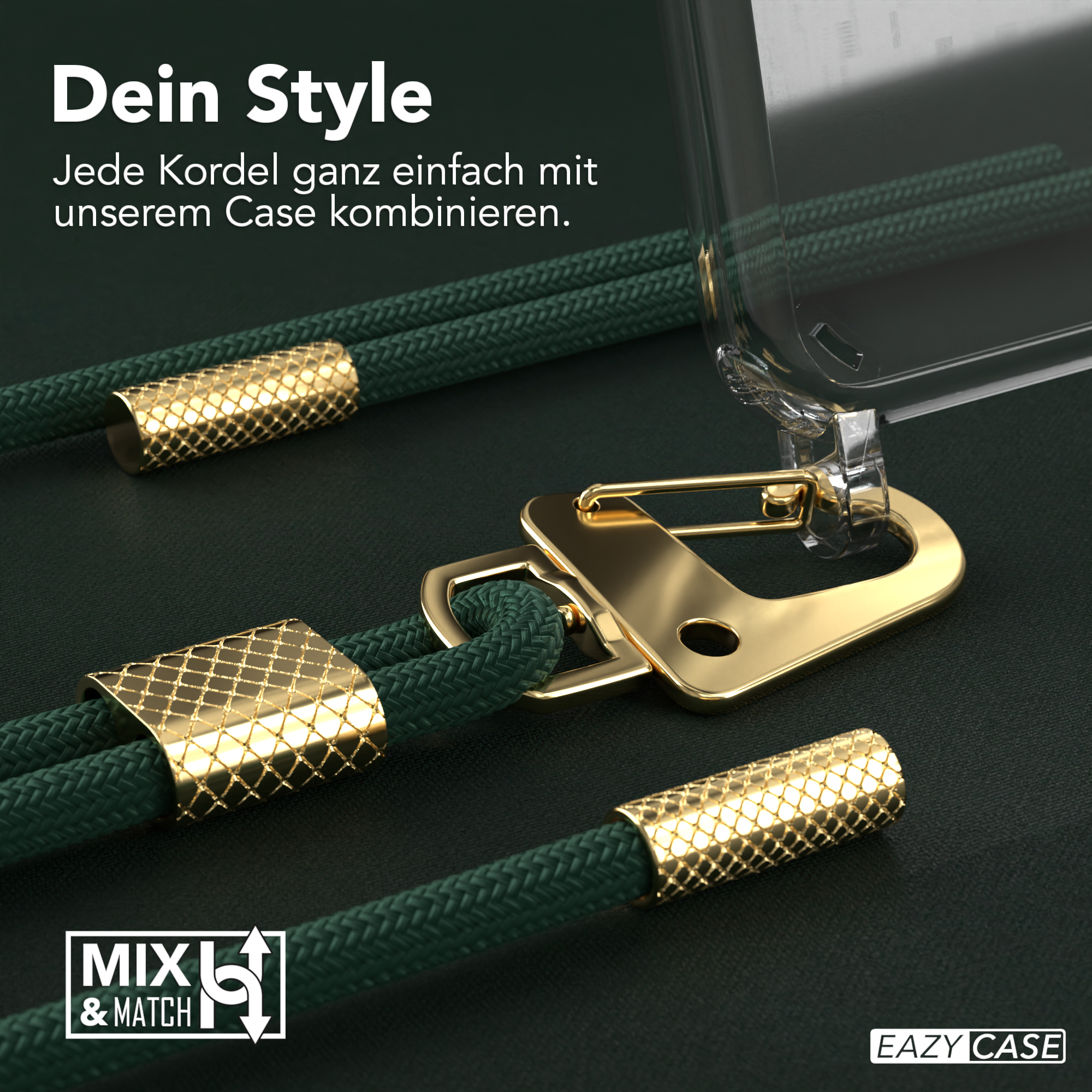Grünes Telefonkabel mit goldenen Akzenten. Text links: MXL & MATCH.