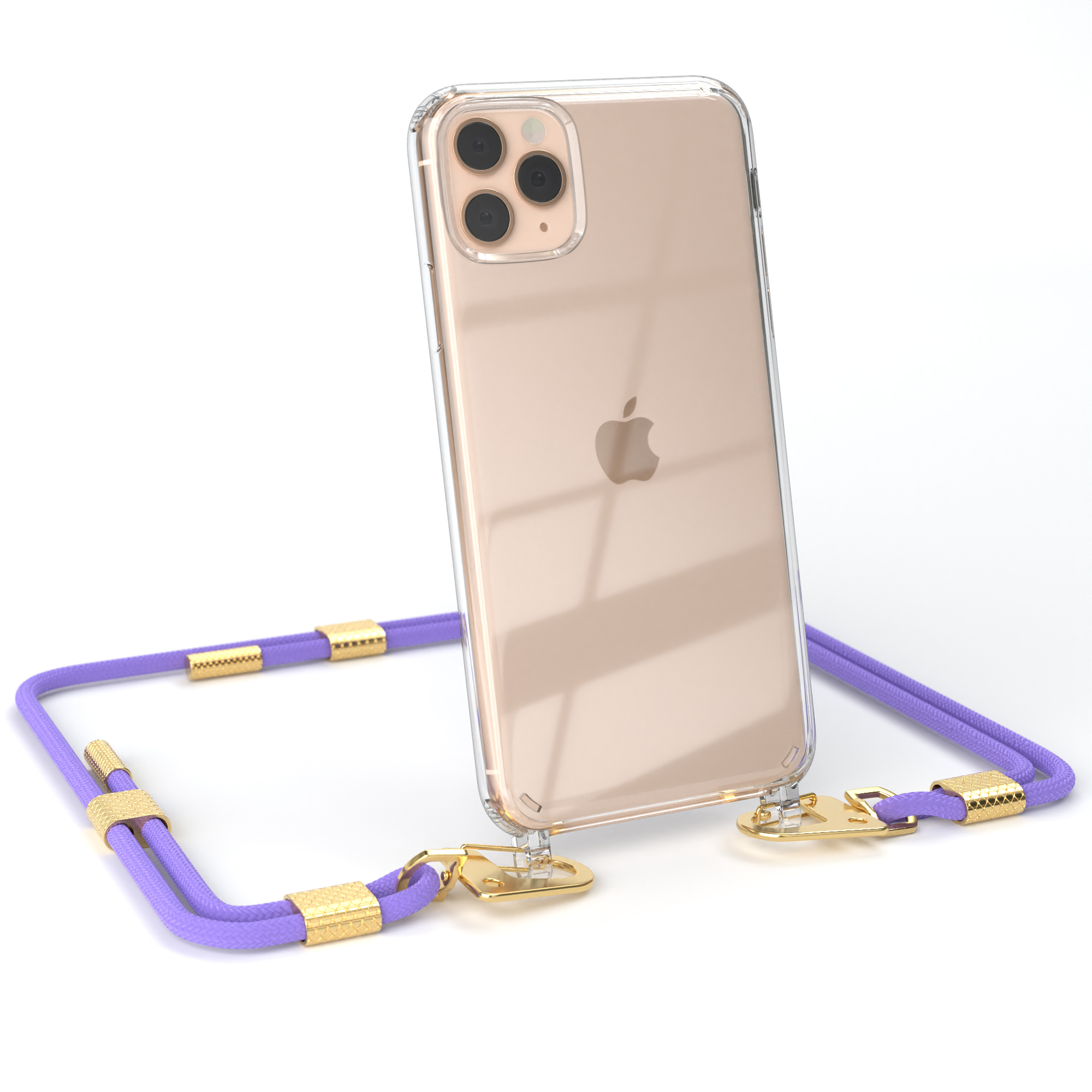 Apple, + Max, Flieder mit iPhone Pro CASE EAZY Kordel / Umhängetasche, Gold Lila Handyhülle runder 11 Transparente Karabiner,