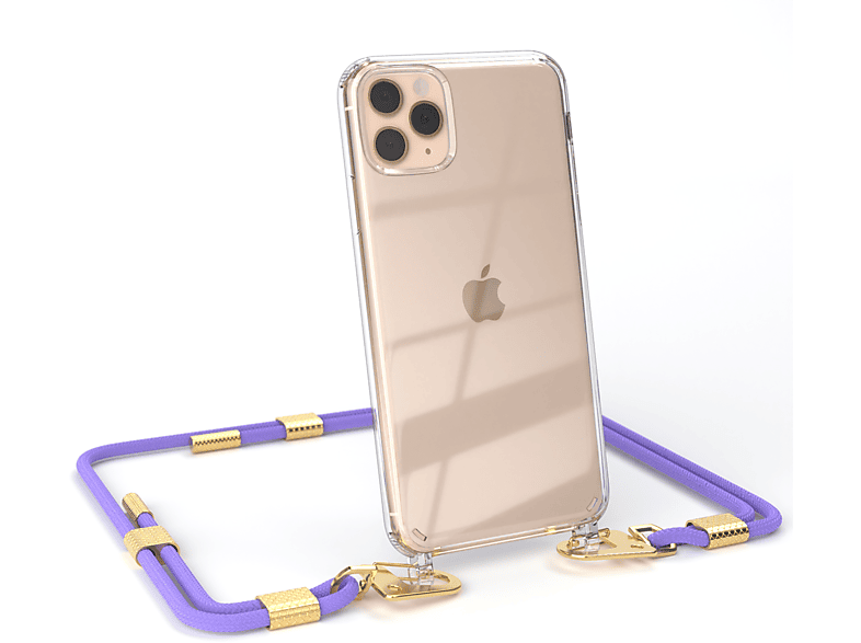 Apple, + Max, Flieder mit iPhone Pro CASE EAZY Kordel / Umhängetasche, Gold Lila Handyhülle runder 11 Transparente Karabiner,