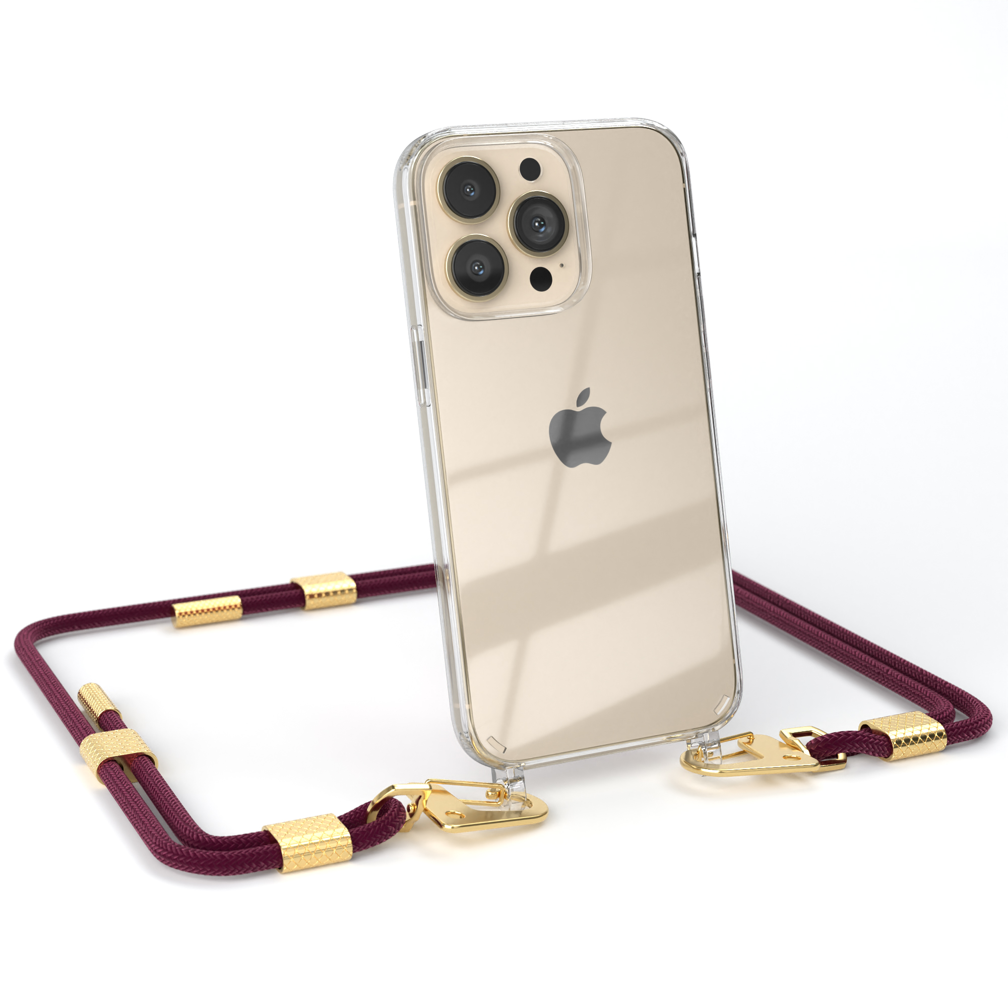 Bordeaux mit + Umhängetasche, Karabiner, Apple, runder 13 Handyhülle Pro, Gold Transparente Kordel iPhone CASE EAZY /
