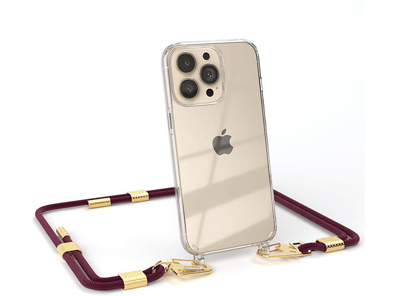 Bordeaux mit + Umhängetasche, Karabiner, Apple, runder 13 Handyhülle Pro, Gold Transparente Kordel iPhone CASE EAZY /