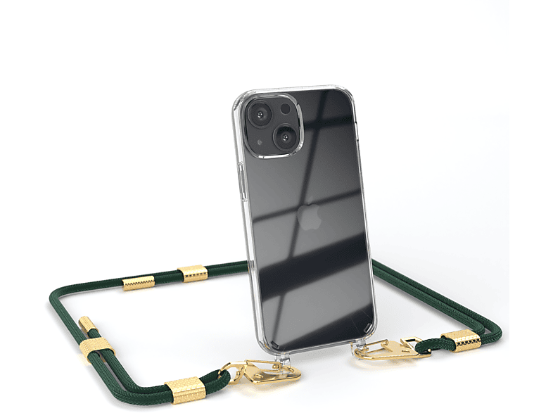 EAZY CASE Transparente iPhone runder Handyhülle 13 Kordel + mit Umhängetasche, Mini, Gold Nachtgrün Karabiner, / Apple
