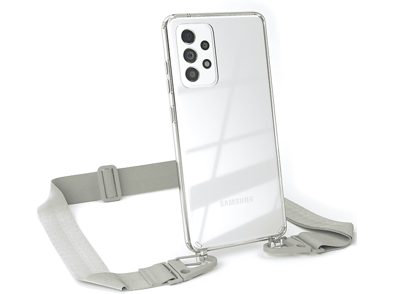 EAZY CASE Transparente Handyhülle Samsung, A52 A52s Karabiner, Beige Galaxy mit Umhängetasche, 5G, breiter Kordel 5G / A52 / Grau Taupe + 