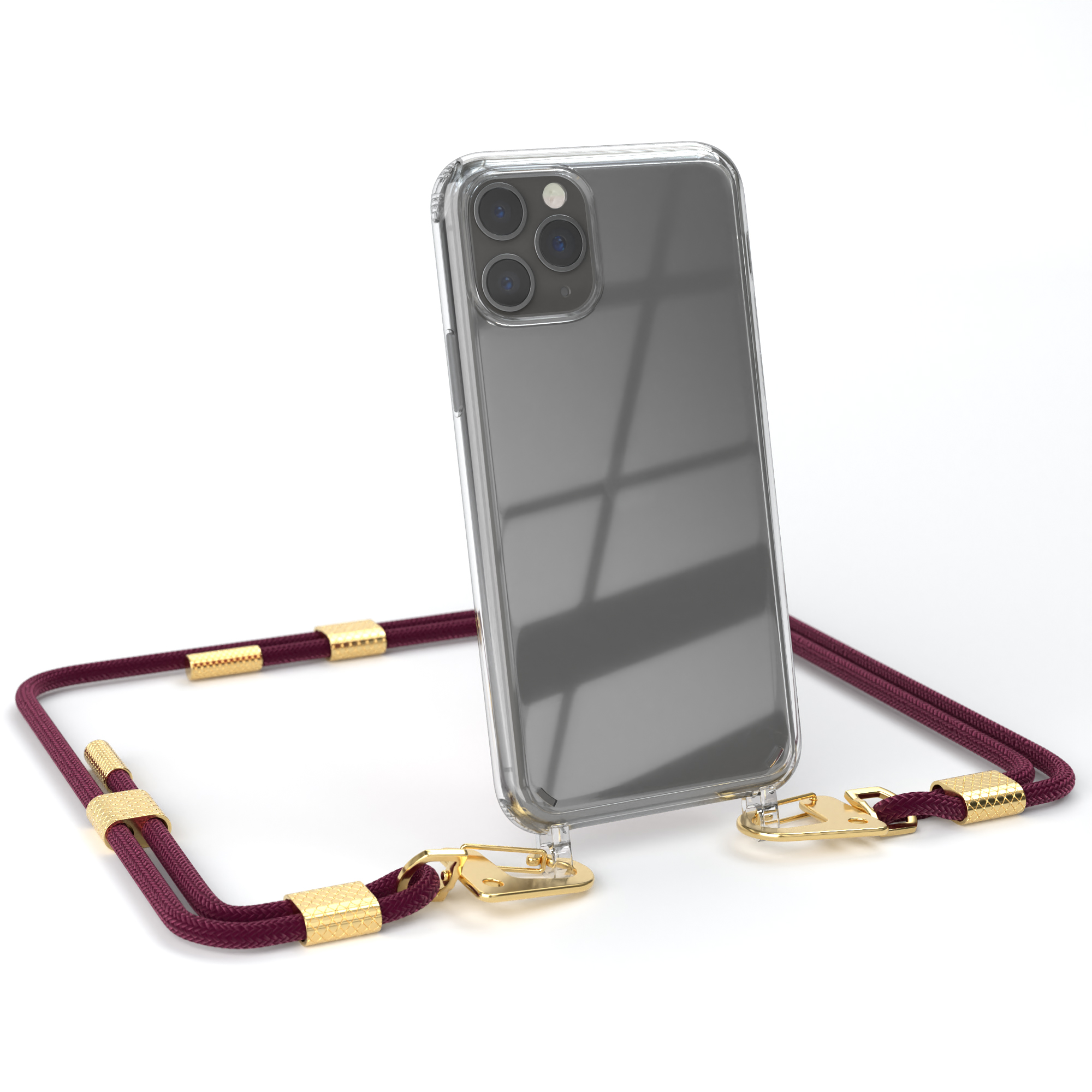 EAZY CASE runder mit Pro, Karabiner, Gold Apple, Bordeaux iPhone / + Umhängetasche, Transparente Handyhülle Kordel 11