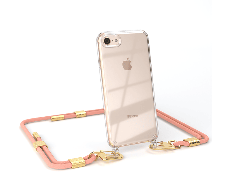 EAZY CASE Transparente 7 Handyhülle runder iPhone + Altrosa iPhone 2022 mit 8, Umhängetasche, SE Gold 2020, / SE Karabiner, Kordel Apple, / 