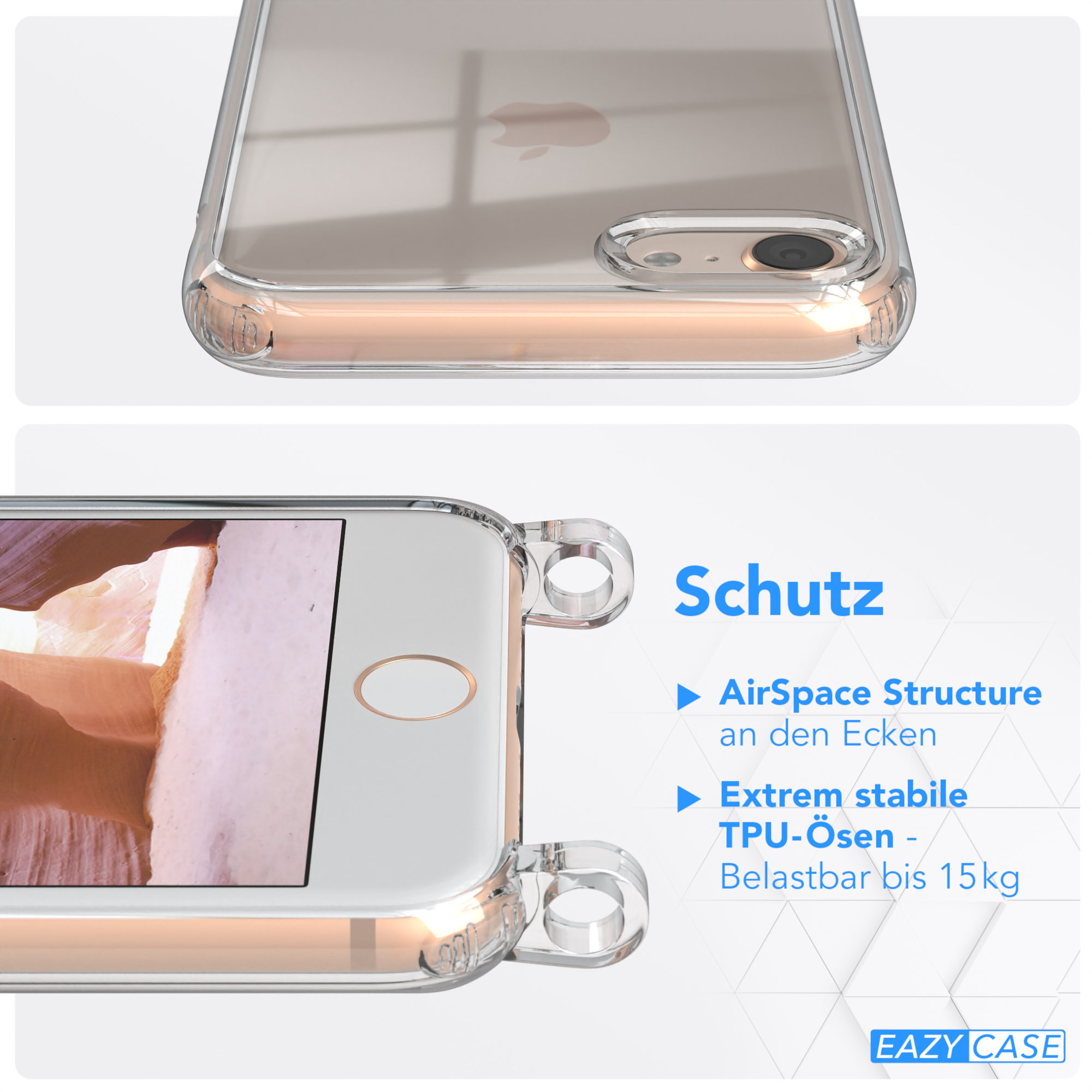 EAZY CASE Transparente Karabiner, 7 2022 Altrosa runder + Kordel Umhängetasche, / / iPhone Handyhülle SE SE / Gold Apple, iPhone 2020, mit 8