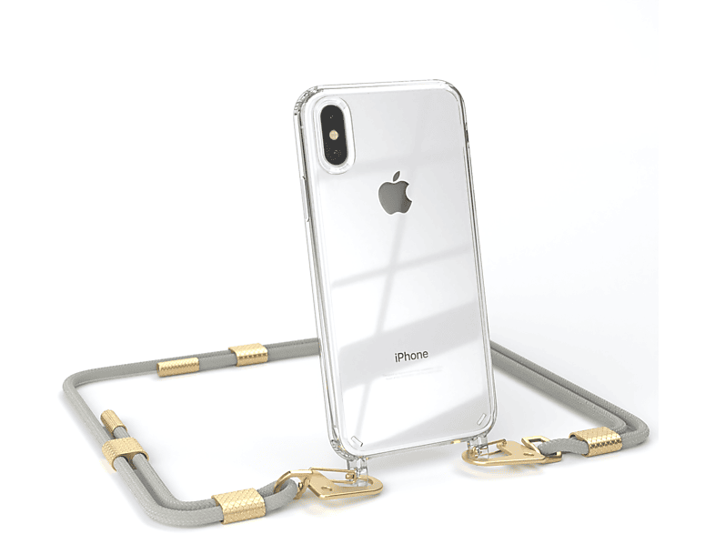 Taupe + Karabiner, runder Beige Umhängetasche, Handyhülle Apple, X iPhone Kordel EAZY XS, mit Transparente / / Matt CASE Gold