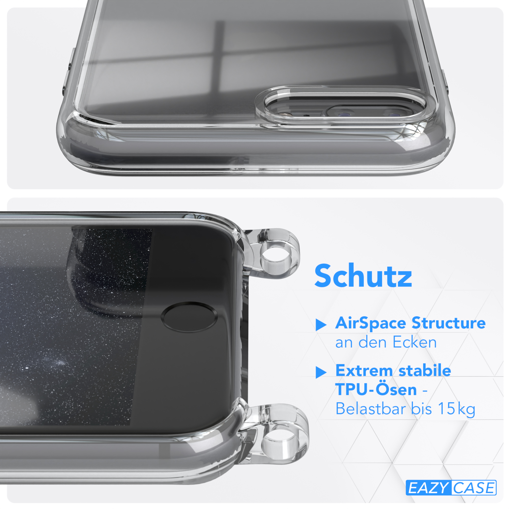EAZY CASE Transparente Plus iPhone Gold / Umhängetasche, Karabiner, runder 8 + Handyhülle Kordel Apple, mit 7 Nachtblau / Plus