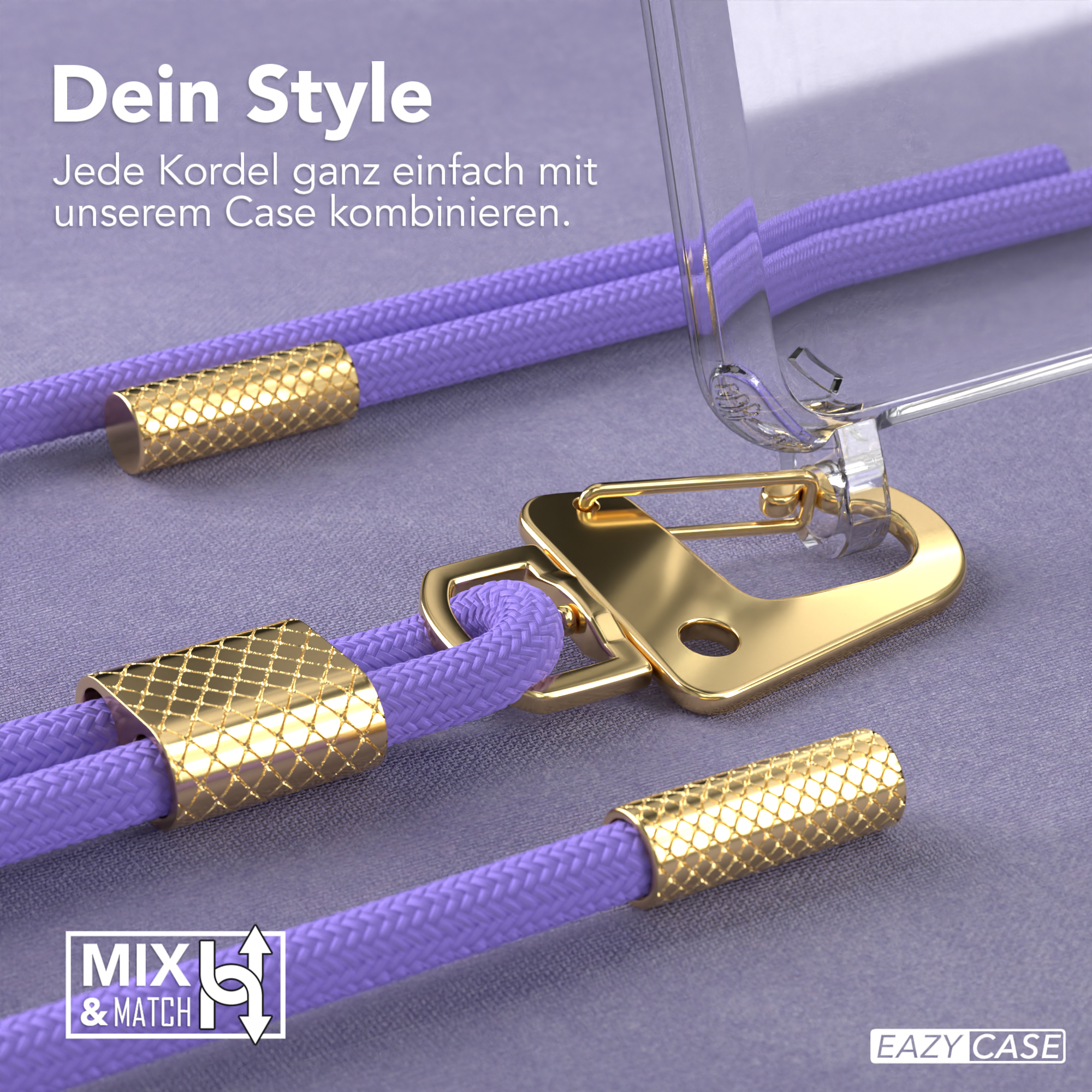 Gold Karabiner, + A51, Handyhülle / Kordel Transparente Galaxy mit CASE Samsung, runder Lila Umhängetasche, Flieder EAZY