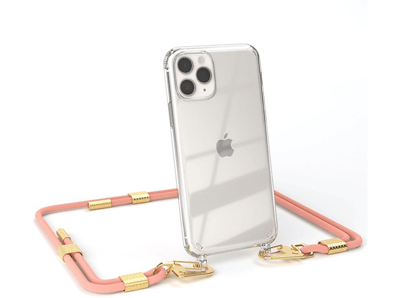 Karabiner, Altrosa Kordel / Pro, Transparente Gold 11 Apple, CASE mit runder EAZY + Umhängetasche, iPhone Handyhülle