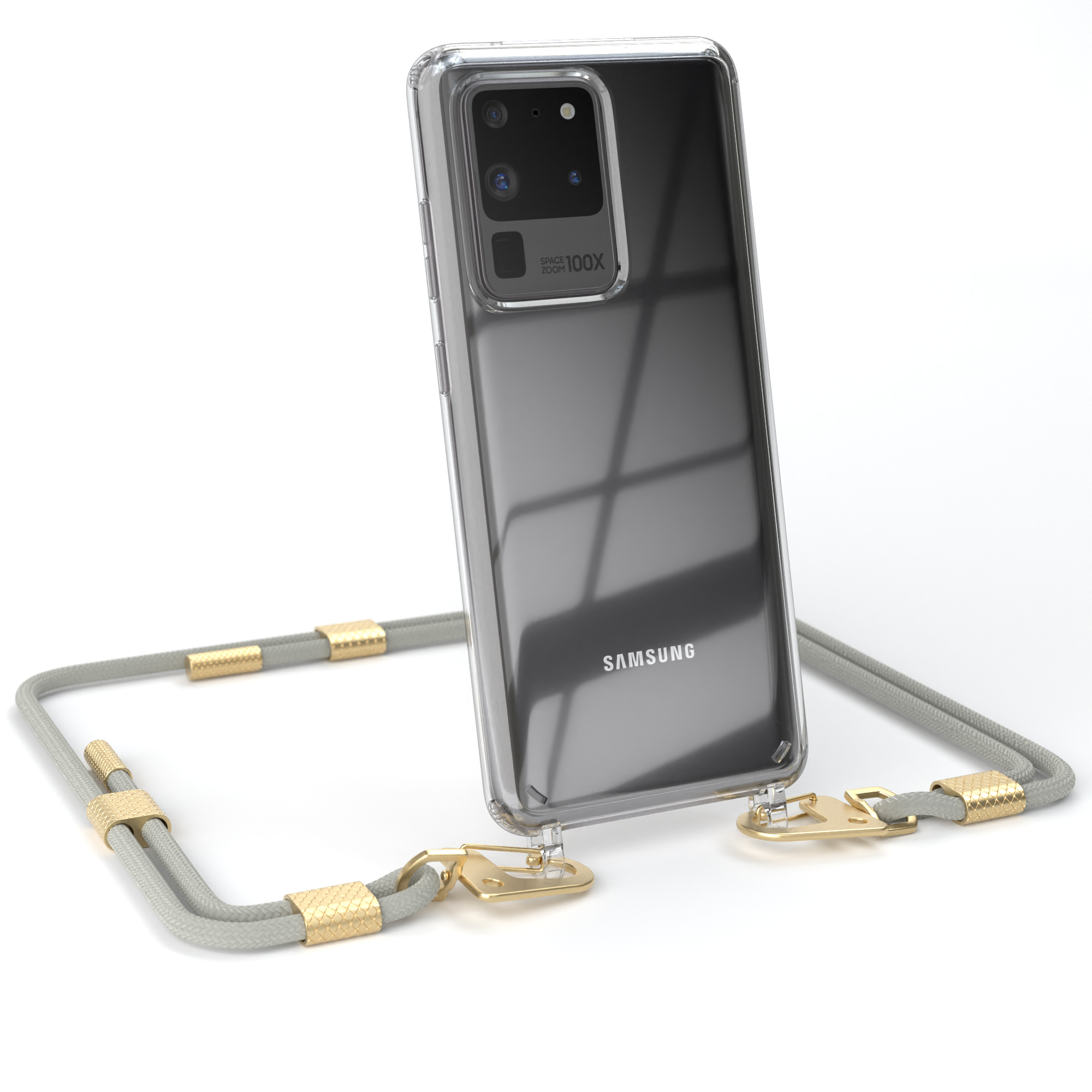 mit Kordel Samsung, / Karabiner, Matt Taupe 5G, Handyhülle Galaxy runder Umhängetasche, S20 S20 + CASE Ultra / Gold Beige EAZY Ultra Transparente