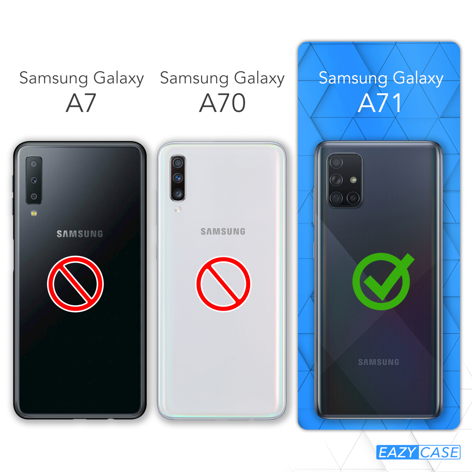 EAZY CASE Transparente Handyhülle mit runder Samsung, Kordel Galaxy Gold + Nachtblau Umhängetasche, A71, Karabiner, 
