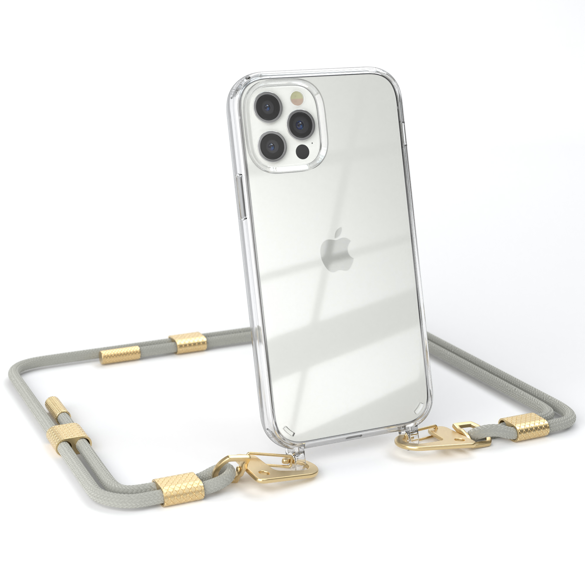 12 Matt Pro, CASE Kordel runder Apple, + Karabiner, Taupe / / Beige iPhone Gold Umhängetasche, Transparente 12 Handyhülle EAZY mit