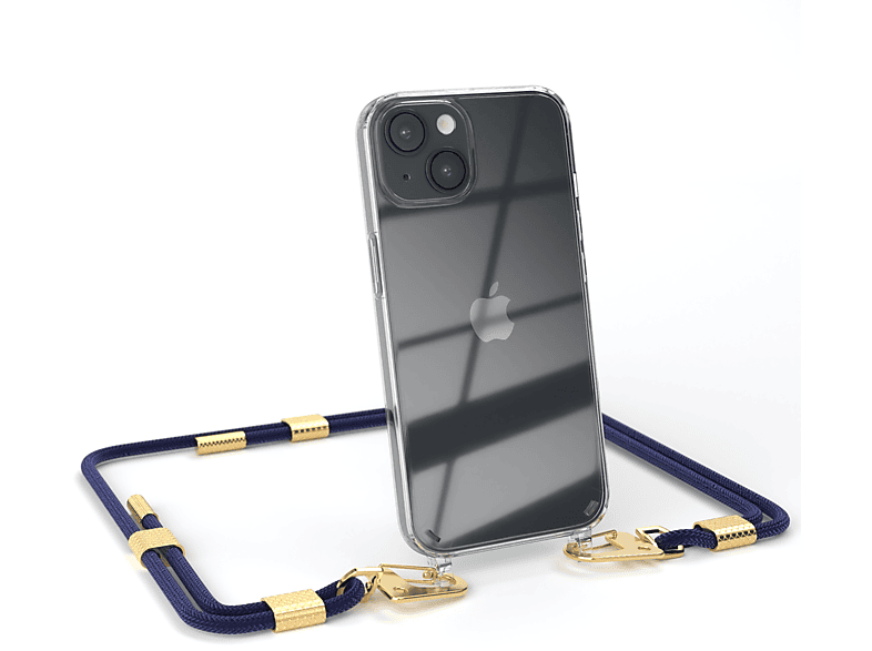 runder iPhone CASE Gold Karabiner, 14, Umhängetasche, Apple, Handyhülle Transparente Nachtblau Kordel mit + EAZY /