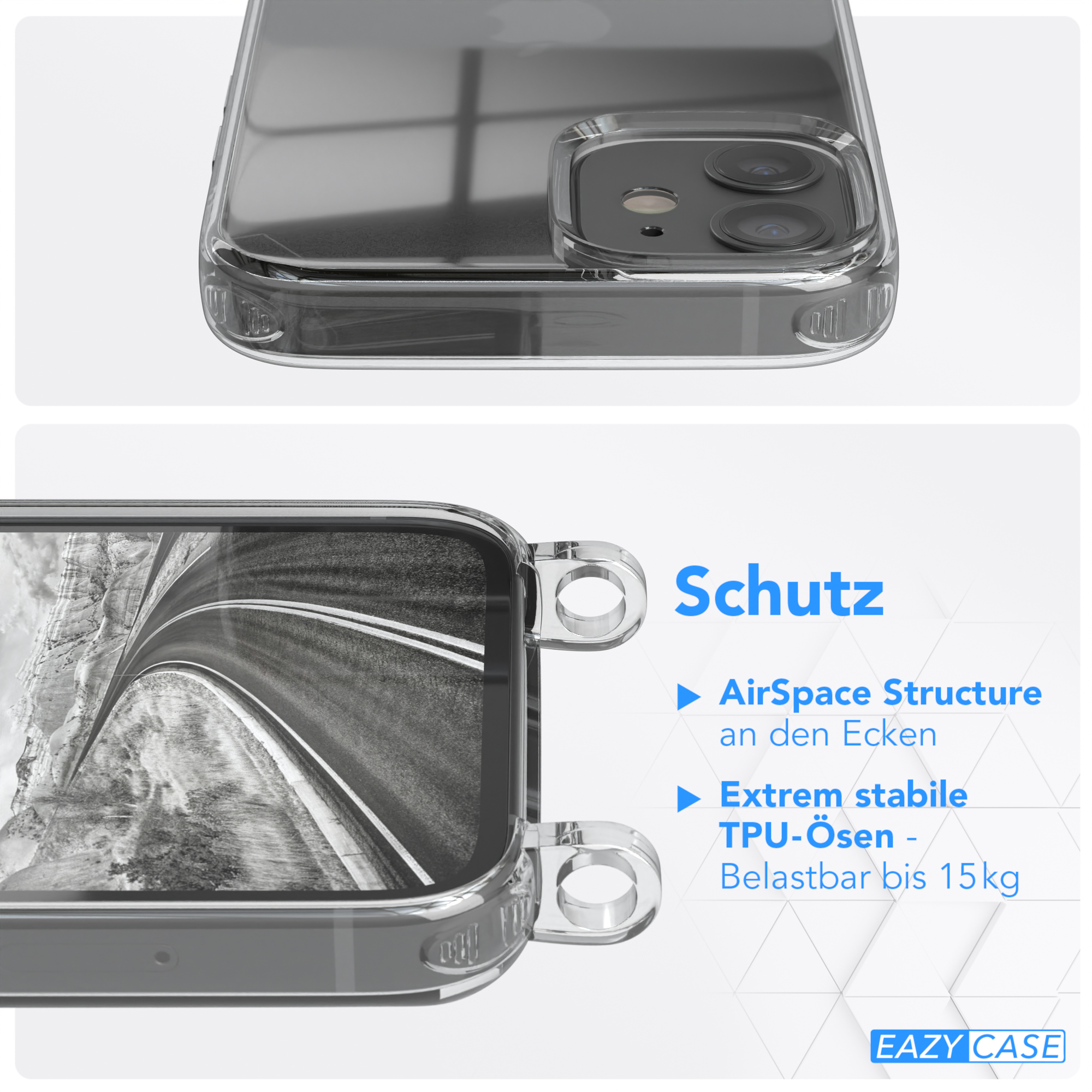 Transparente Handyhülle mit Telefon. Merkmale: AirSpace-Struktur, stabiles TPU, einfach zu wechseln.
