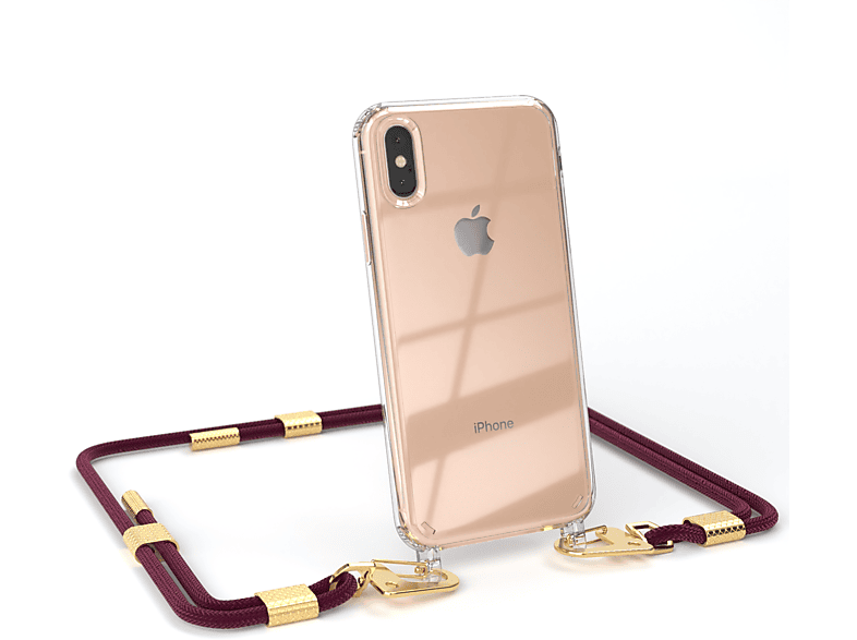 EAZY CASE Apple, Transparente Handyhülle Kordel + Umhängetasche, XS Karabiner, mit / Bordeaux Max, iPhone Gold runder
