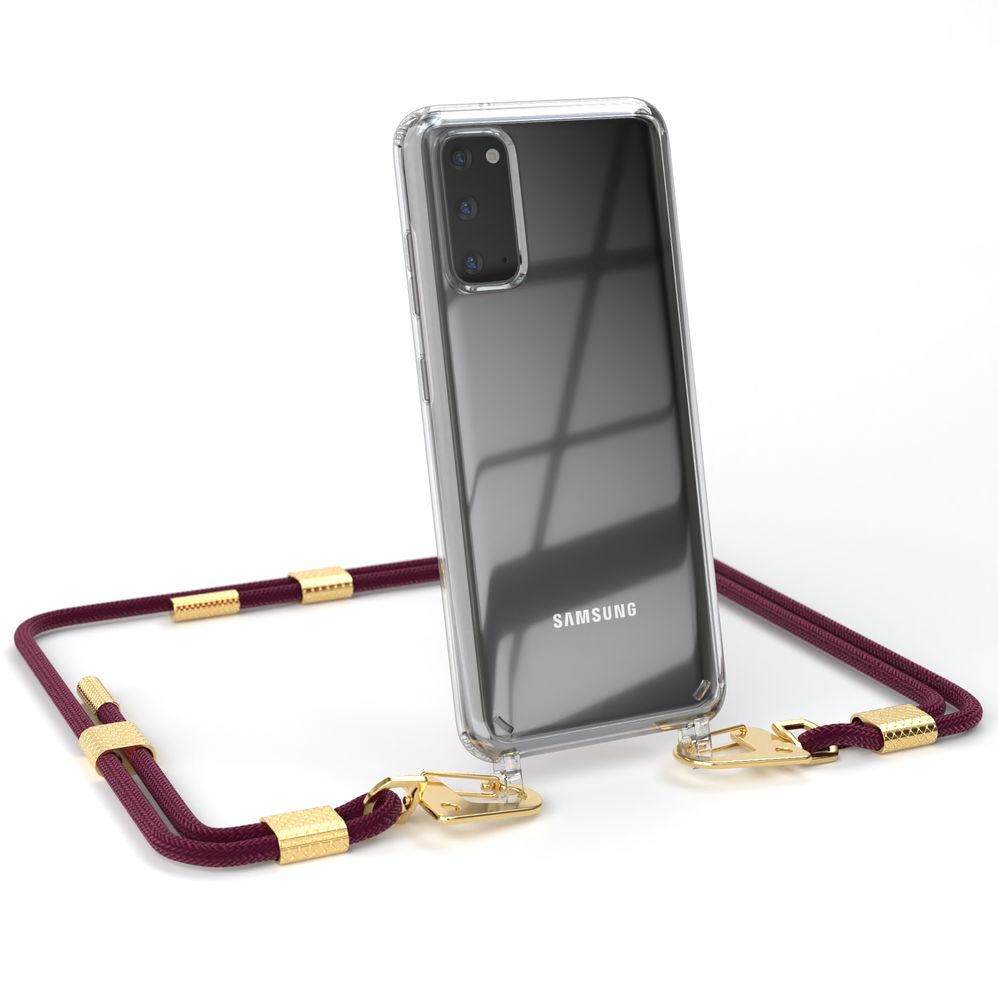 Bordeaux CASE mit Galaxy + Transparente / Karabiner, Samsung, Handyhülle Gold Umhängetasche, S20, Kordel EAZY runder