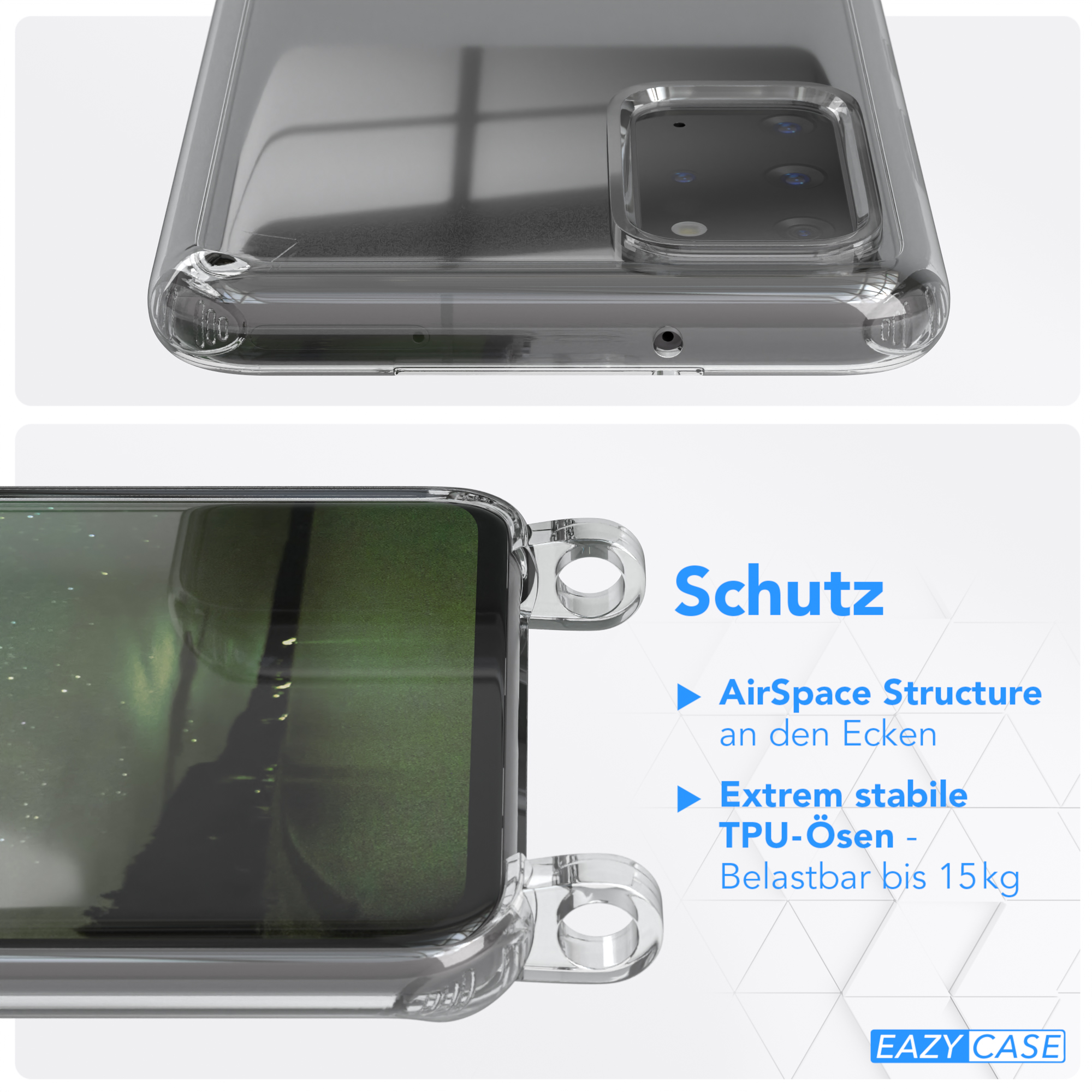 EAZY CASE Transparente Handyhülle runder S20 Nachtgrün + Galaxy / Plus 5G, S20 Karabiner, Gold Umhängetasche, mit Plus / Samsung, Kordel