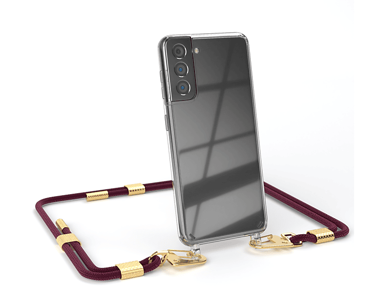 + CASE Kordel Bordeaux 5G, runder / Karabiner, Handyhülle mit EAZY Transparente Gold Samsung, S21 Umhängetasche, Galaxy