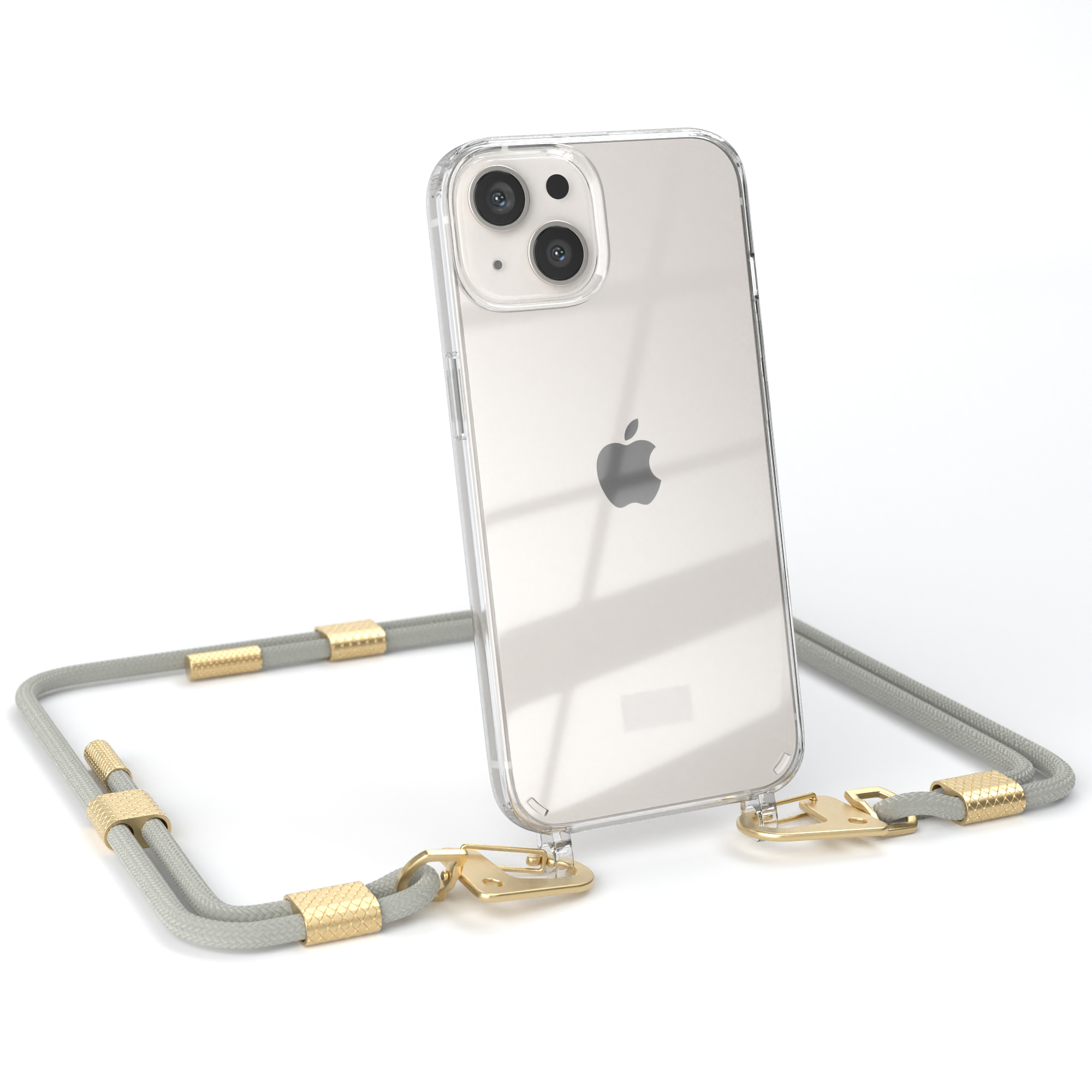 Handyhülle runder Matt Umhängetasche, Kordel Taupe Transparente iPhone EAZY Beige Apple, CASE mit + / Karabiner, Gold 13,