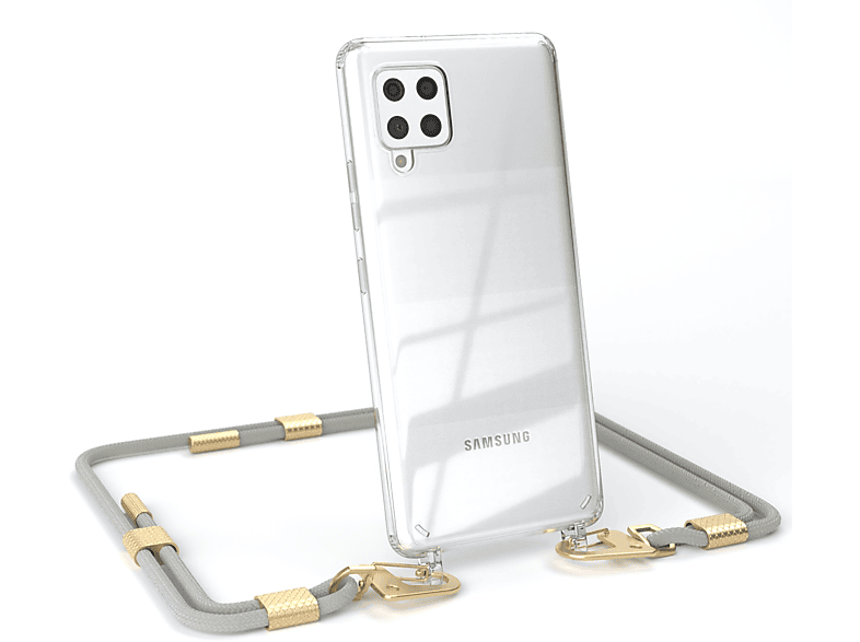 EAZY CASE A42 Matt Kordel Handyhülle Samsung, Taupe Karabiner, Galaxy Transparente mit Gold runder / 5G, + Beige Umhängetasche