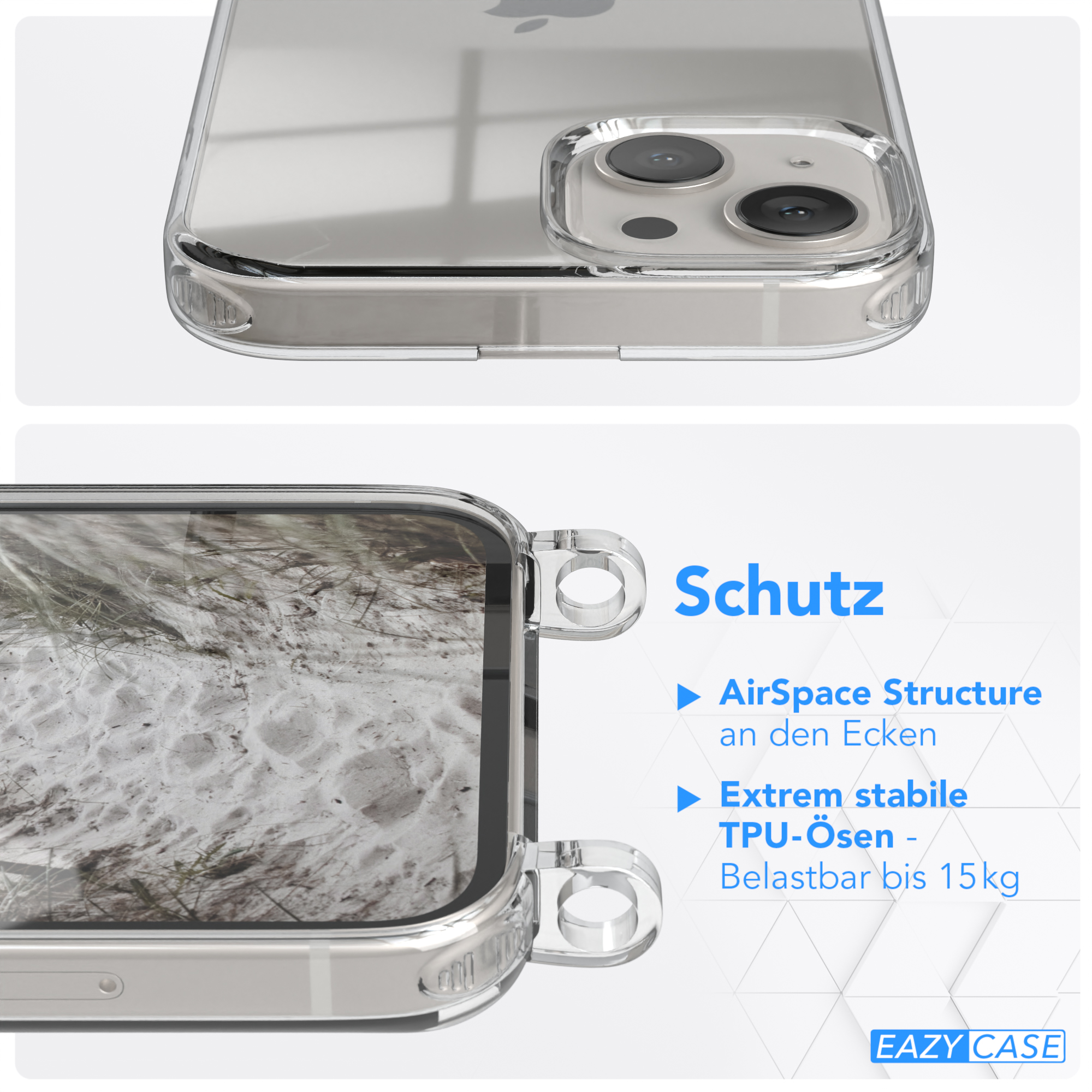 Taupe / EAZY CASE Umhängetasche, iPhone runder Kordel Beige Transparente Apple, + Matt Gold Handyhülle 13, mit Karabiner,