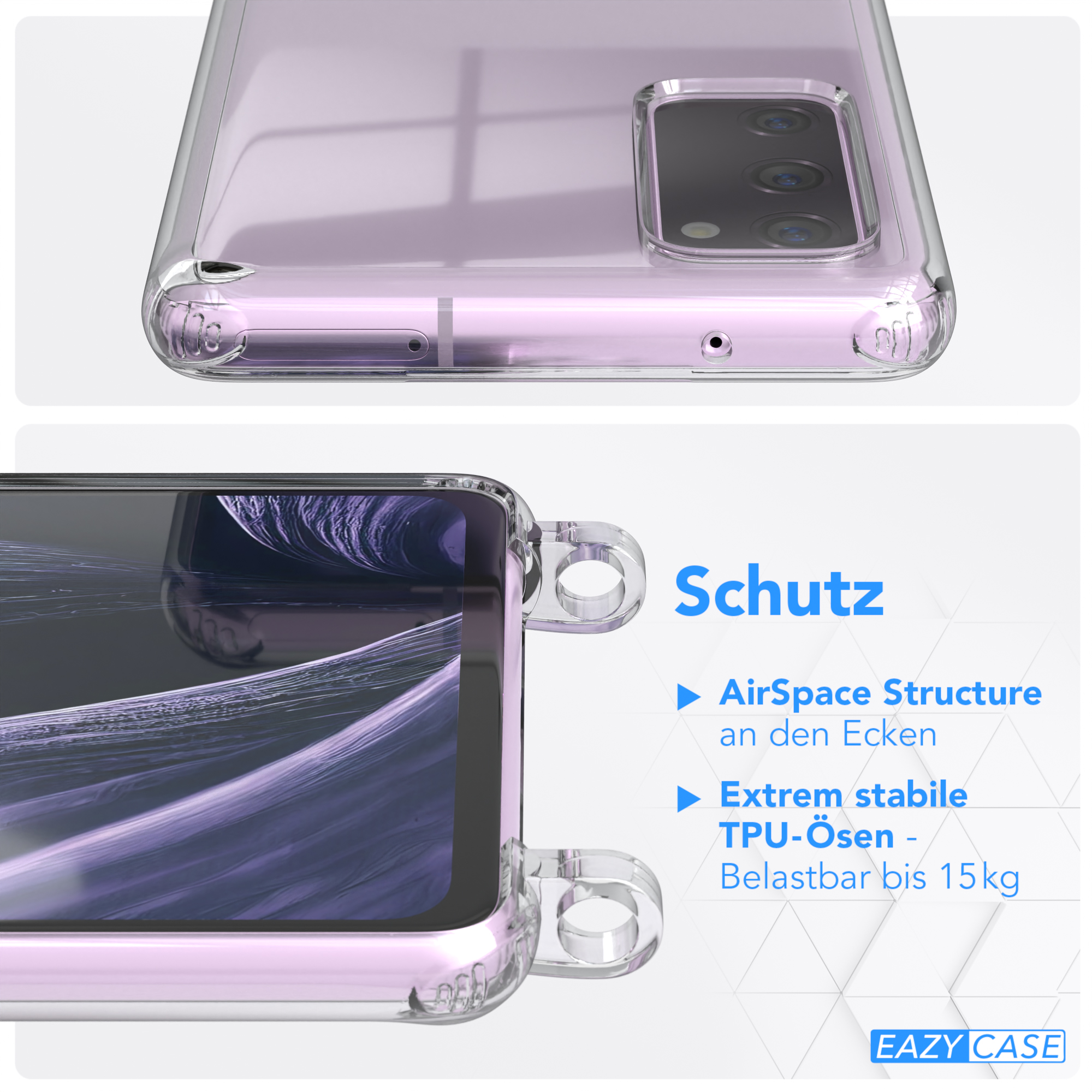 EAZY CASE Gold + Lila Umhängetasche, Transparente runder S20, Kordel Karabiner, Galaxy Handyhülle mit / Flieder Samsung