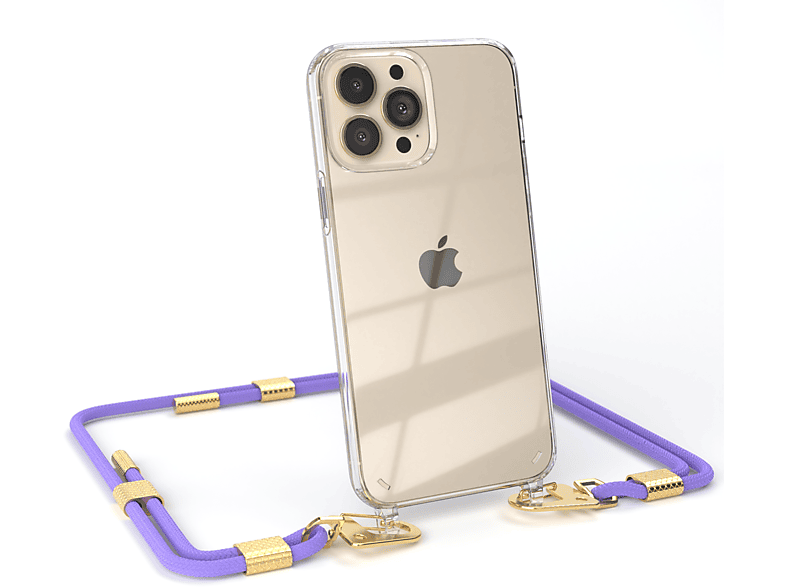 Pro 13 Handyhülle Transparente Gold iPhone Lila EAZY Apple, Umhängetasche, Max, runder CASE + Karabiner, mit / Flieder Kordel