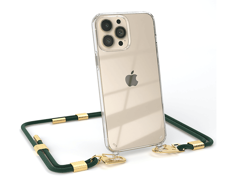 Apple, / mit Umhängetasche, Gold Transparente runder Pro Kordel Max, 13 iPhone + Handyhülle EAZY CASE Karabiner, Nachtgrün