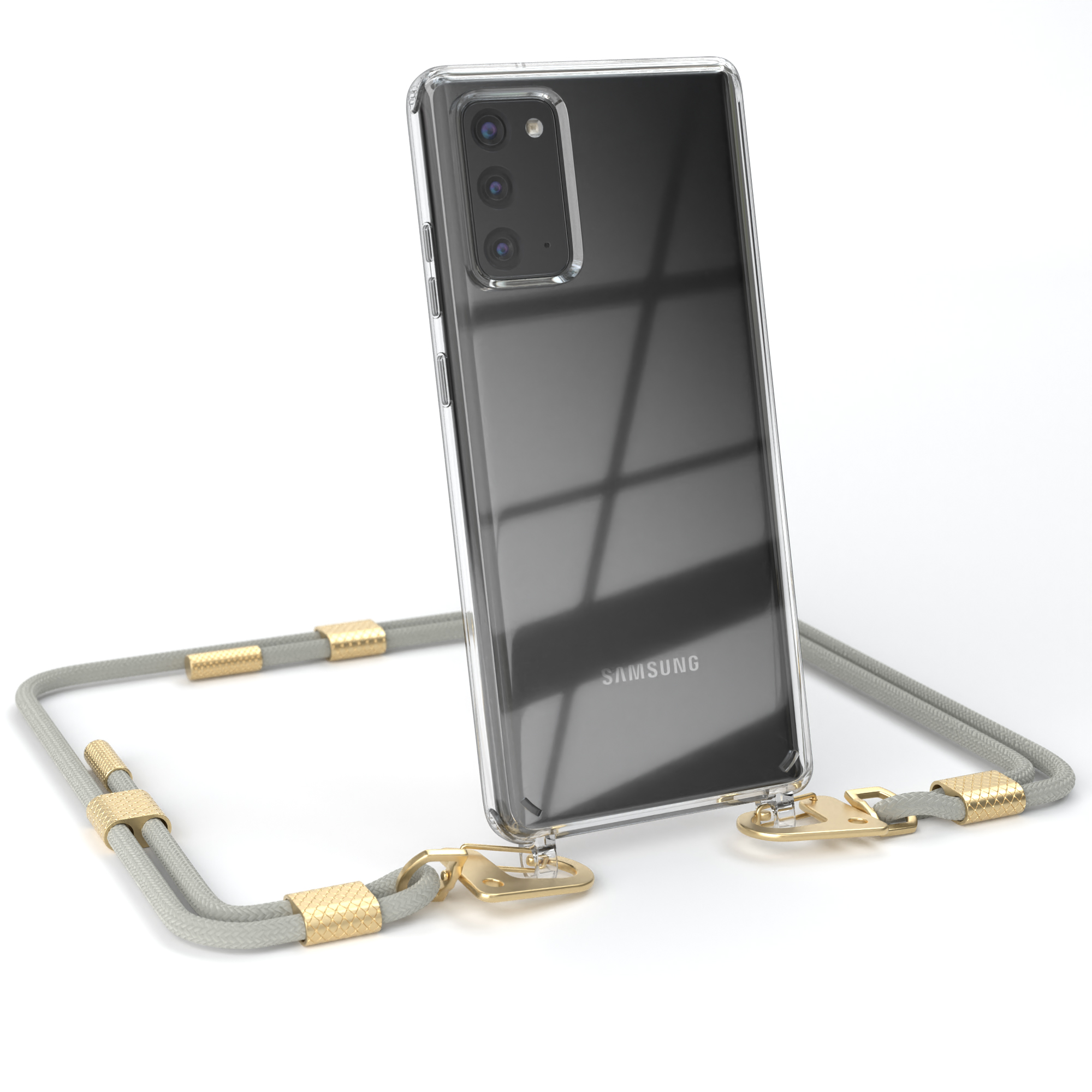 EAZY CASE Transparente Handyhülle mit Umhängetasche, / Galaxy 20 runder Note / Note Samsung, Karabiner, Kordel Matt 5G, 20 Beige + Gold Taupe