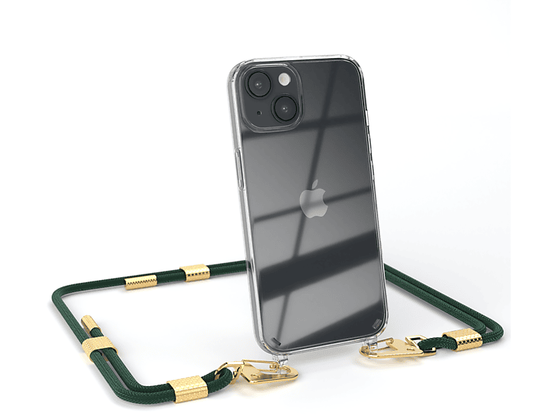 EAZY CASE Transparente Handyhülle mit runder iPhone Nachtgrün Apple, Umhängetasche, Gold / 14, Karabiner, + Kordel