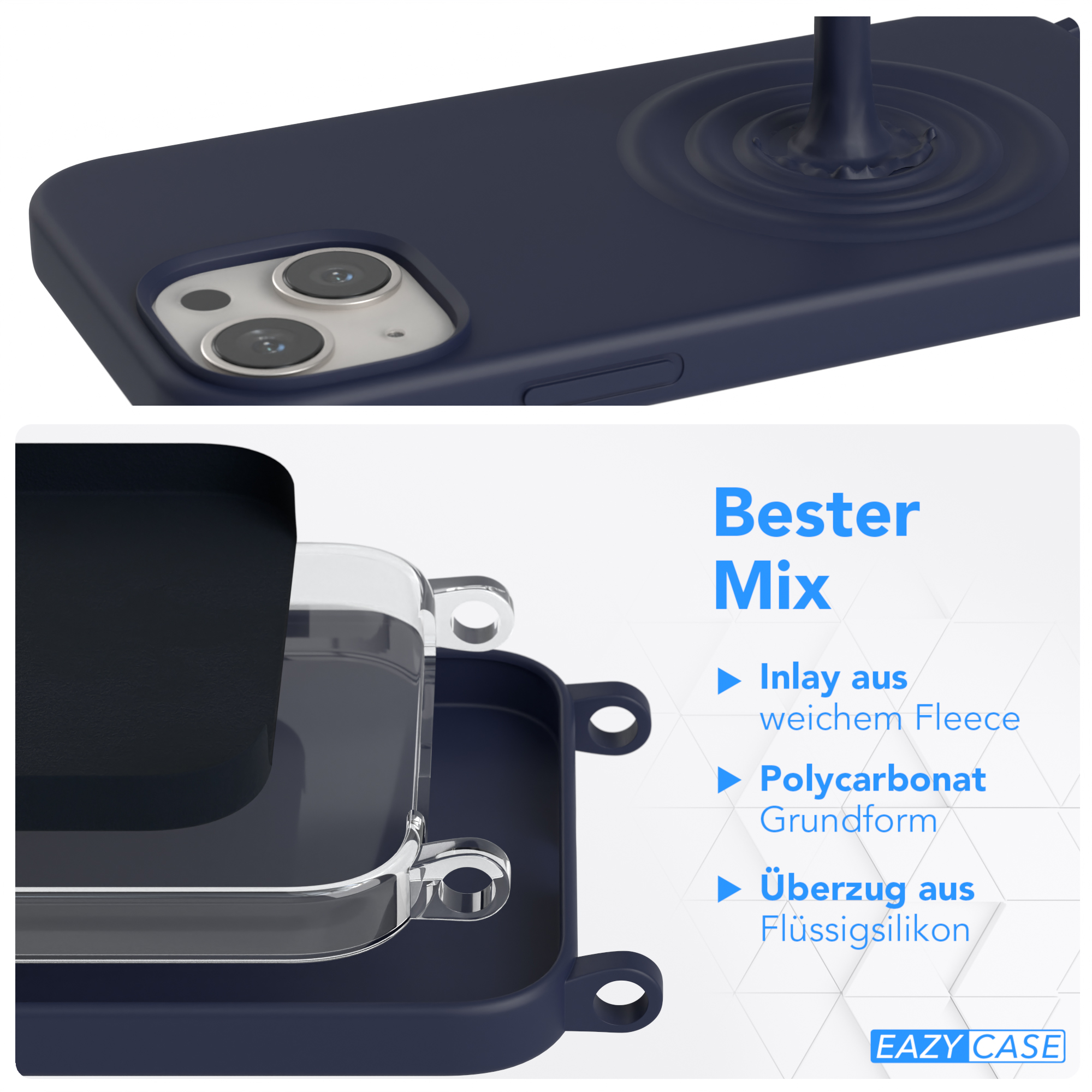 EAZY CASE Runde 13 Karabiner, Umhängetasche, Nachtblau Handykette Mini, mit Blau iPhone Dunkel / Apple