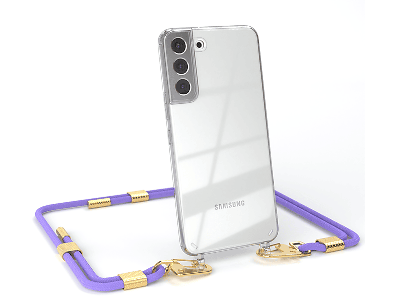 EAZY CASE Transparente Galaxy Flieder runder Gold + Kordel Umhängetasche, Samsung, / S22 mit 5G, Plus Lila Handyhülle Karabiner