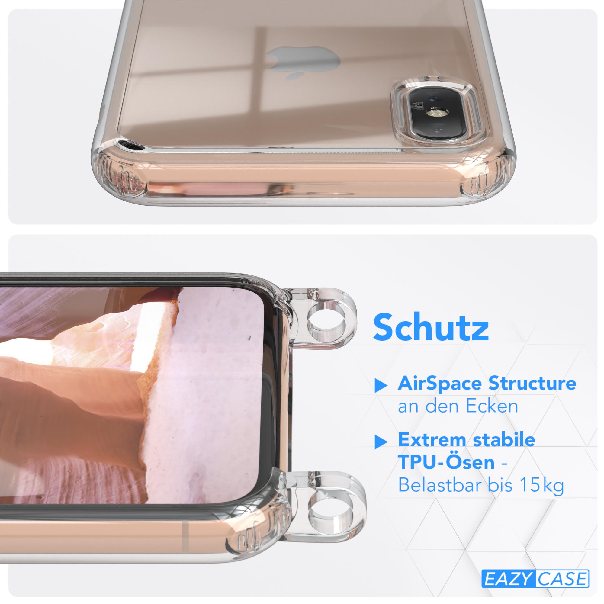 XS iPhone Handyhülle / CASE EAZY runder + Apple, Max, Umhängetasche, Kordel mit Altrosa Karabiner, Transparente Gold