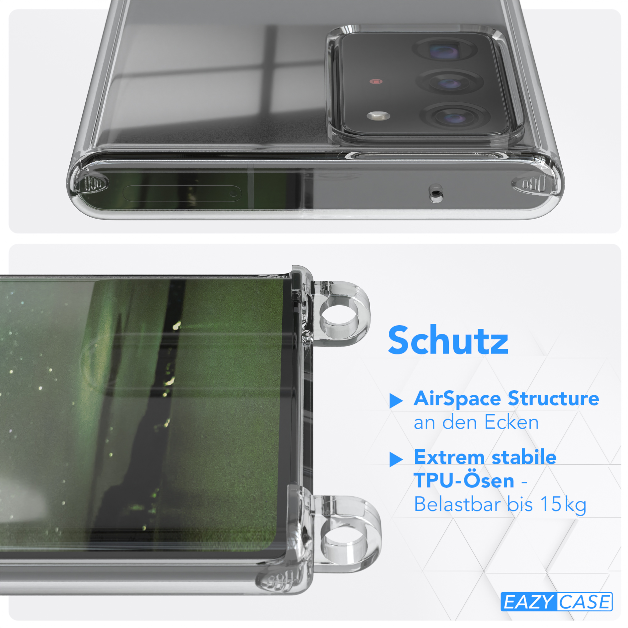 Transparente Handyhülle mit Telefon. Merkmale: AirSpace-Struktur, stabiles TPU, einfach zu wechseln.