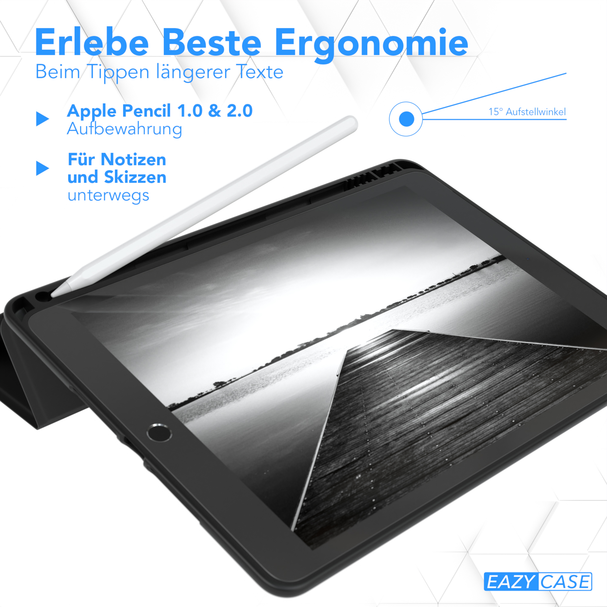 EAZY CASE Smartcase mit Stifthalter 2019 / Schwarz Apple für 2020 Tablethülle Bookcover iPad 10,2\
