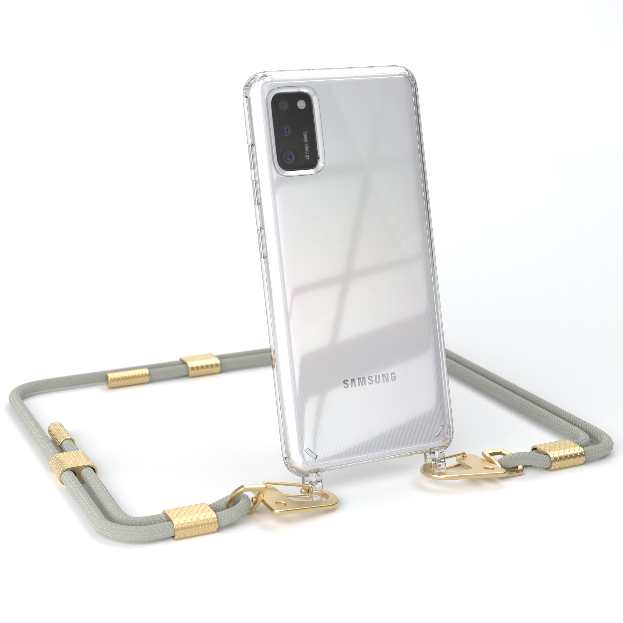 Taupe Umhängetasche, Galaxy Matt Handyhülle CASE EAZY mit Gold + Kordel / Karabiner, Beige Samsung, A41, Transparente runder