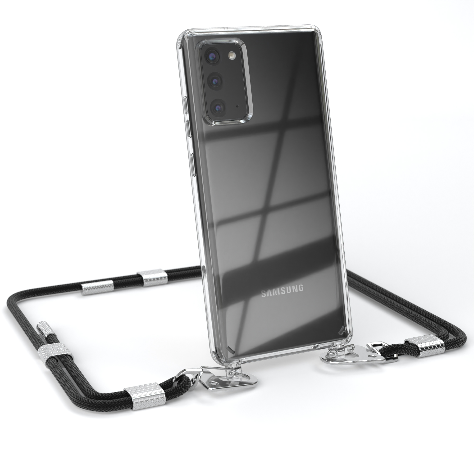 EAZY CASE Transparente Note / Samsung, runder Handyhülle Galaxy Karabiner, Silber Umhängetasche, Schwarz 20 5G, mit + Kordel 20 / Note