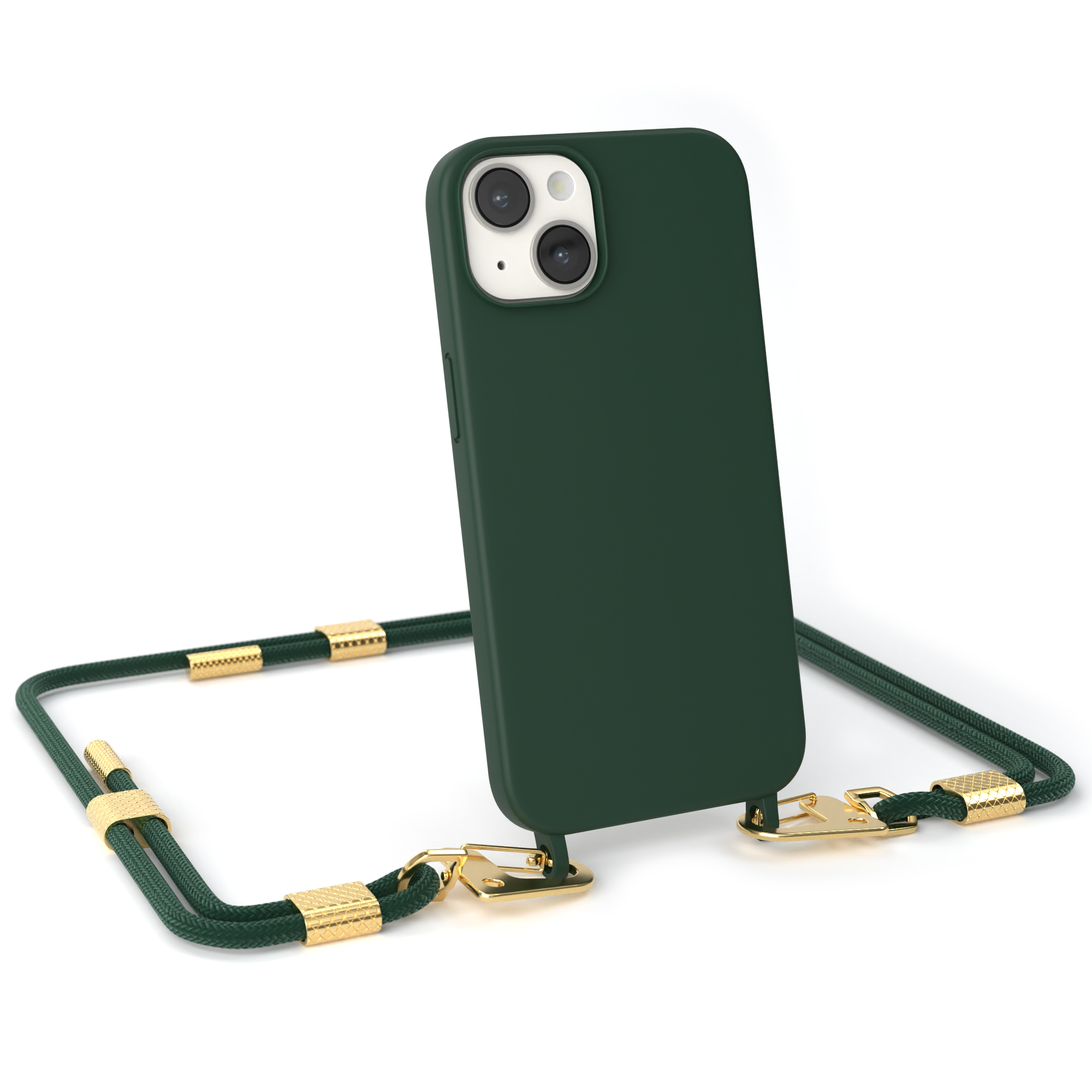 Grünes Telefon mit grünem Case und Band mit goldener Hardware.