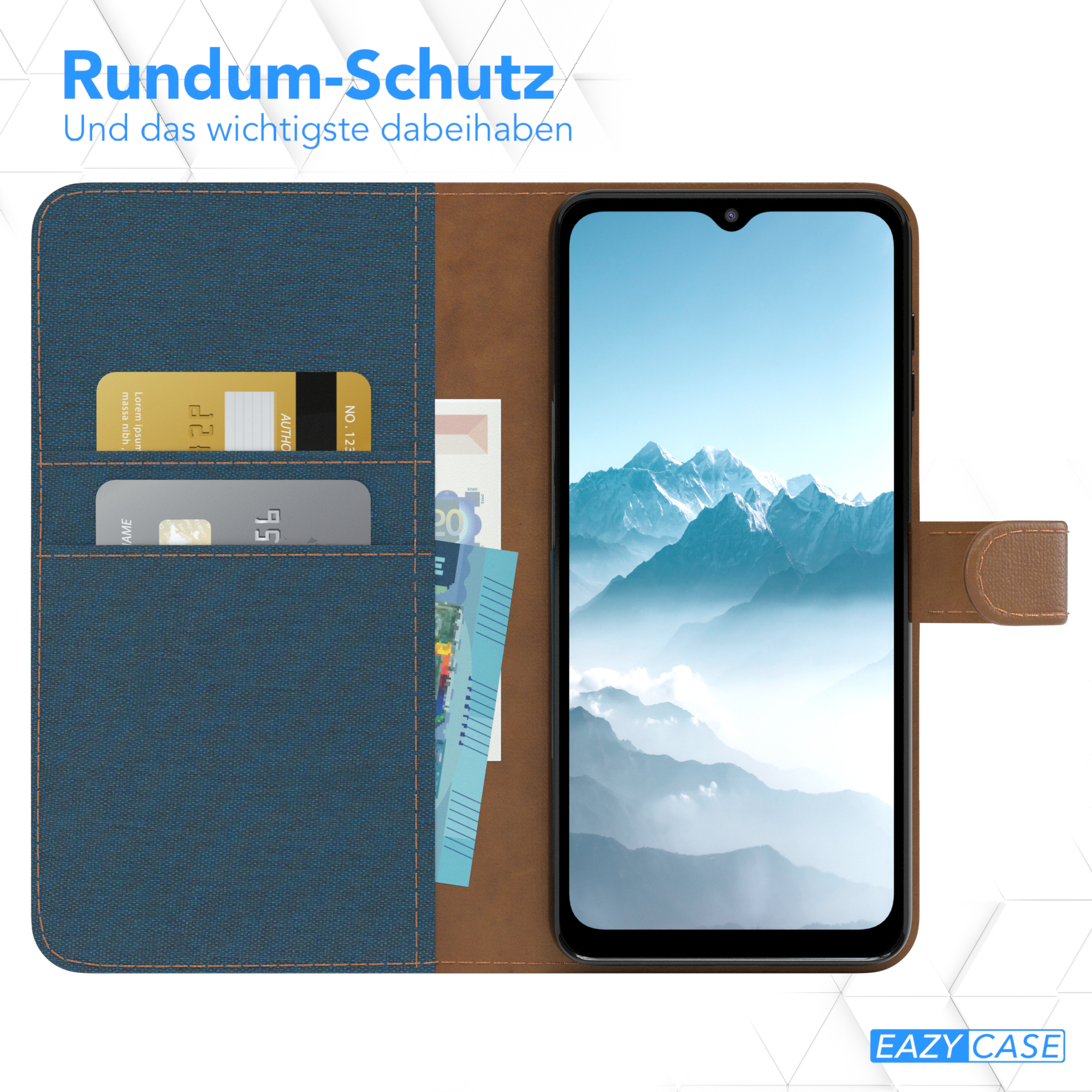 Klapphülle A12, Galaxy Jeans Bookstyle Blau CASE Kartenfach, mit Samsung, EAZY Bookcover,