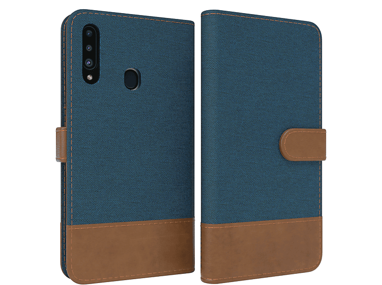 Blau Jeans Bookstyle A20s, CASE Bookcover, Klapphülle Samsung, Galaxy Kartenfach, EAZY mit